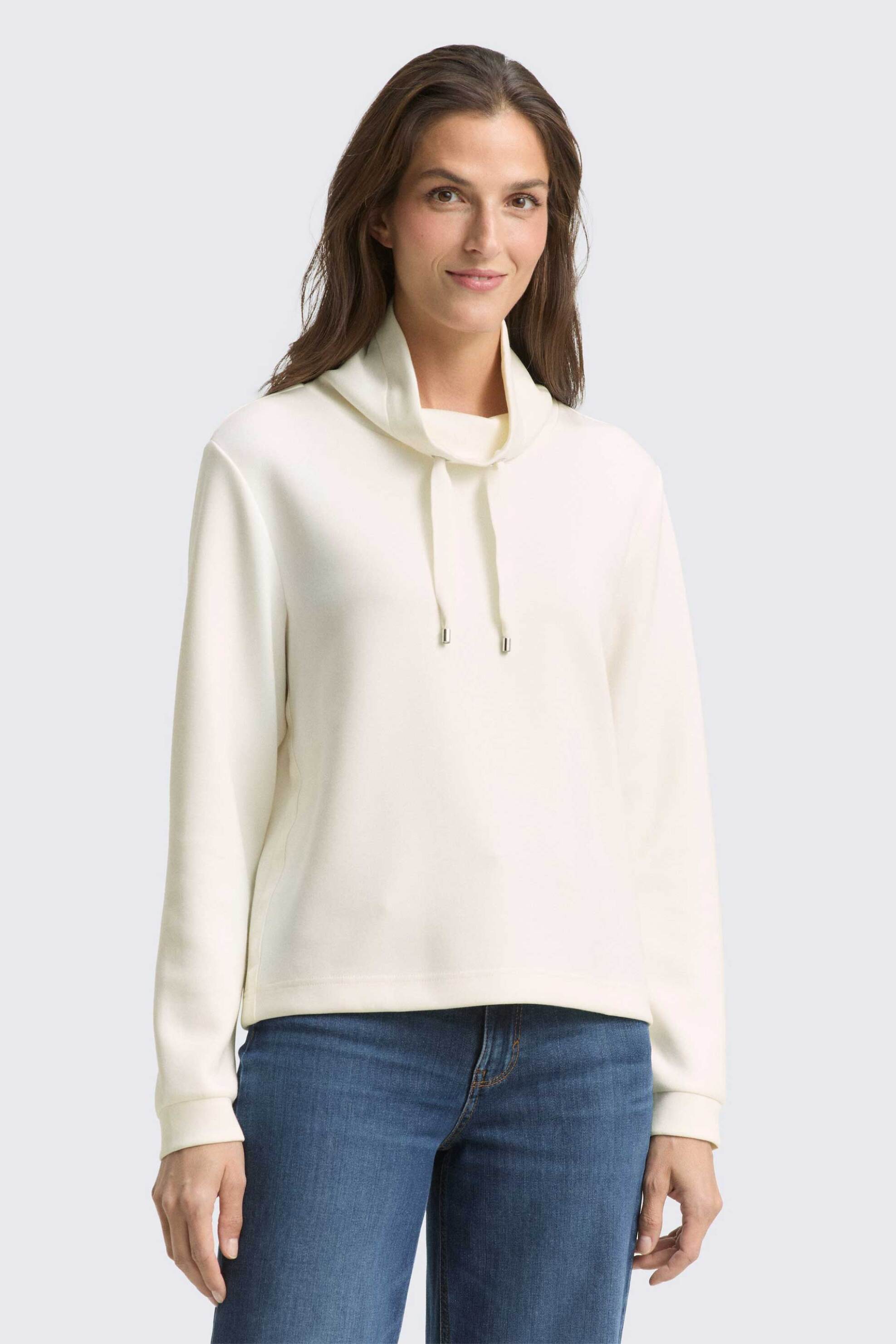 Tom Tailor γυναικεία μπλούζα φούτερ μονόχρωμη με ψηλό λαιμό - 1049025 Λευκό