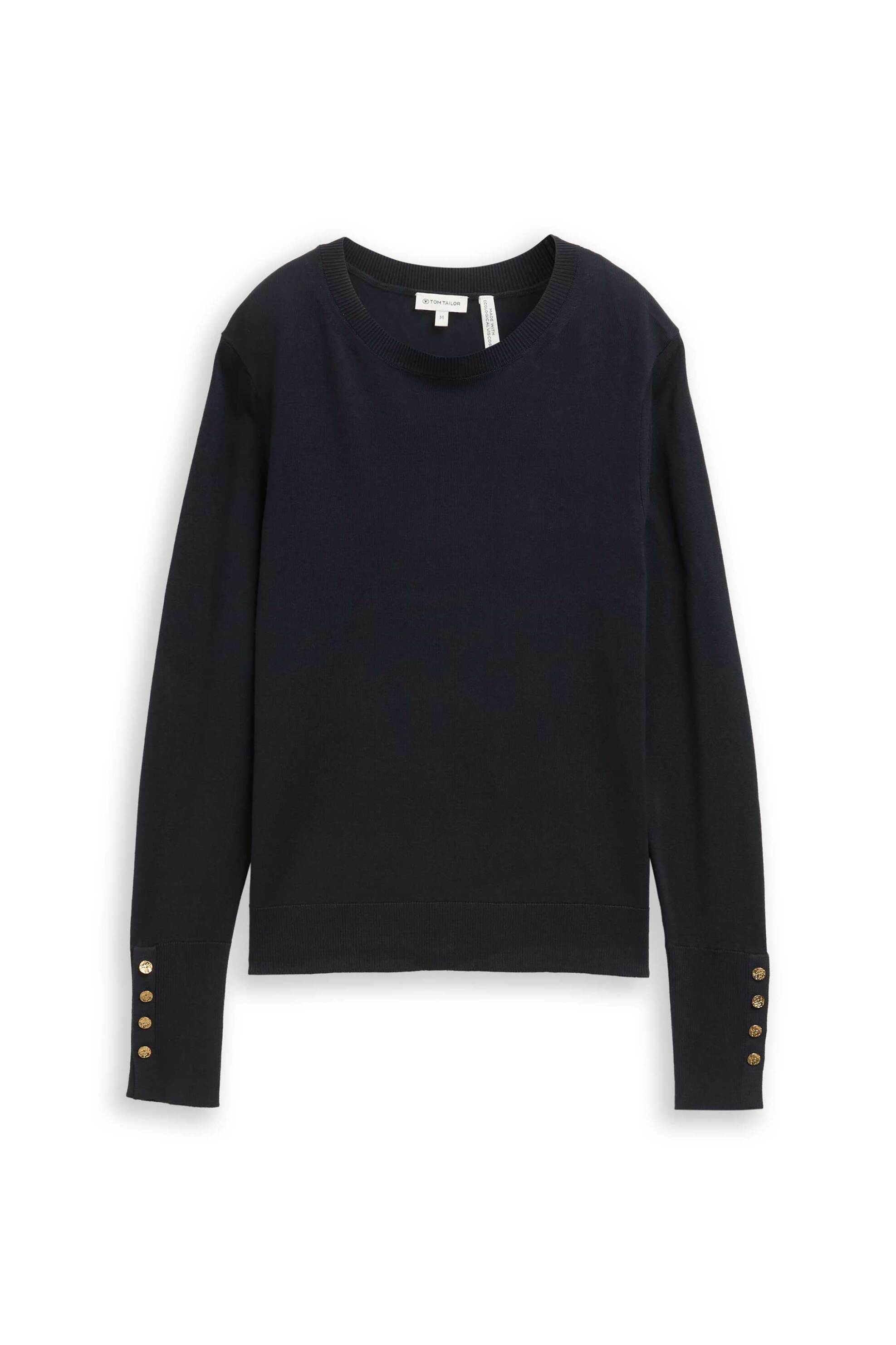 Tom Tailor γυναικείο πουλόβερ με διακοσμητιά κουμπιά Regular Fit - 1049125 Μπλε Σκούρο