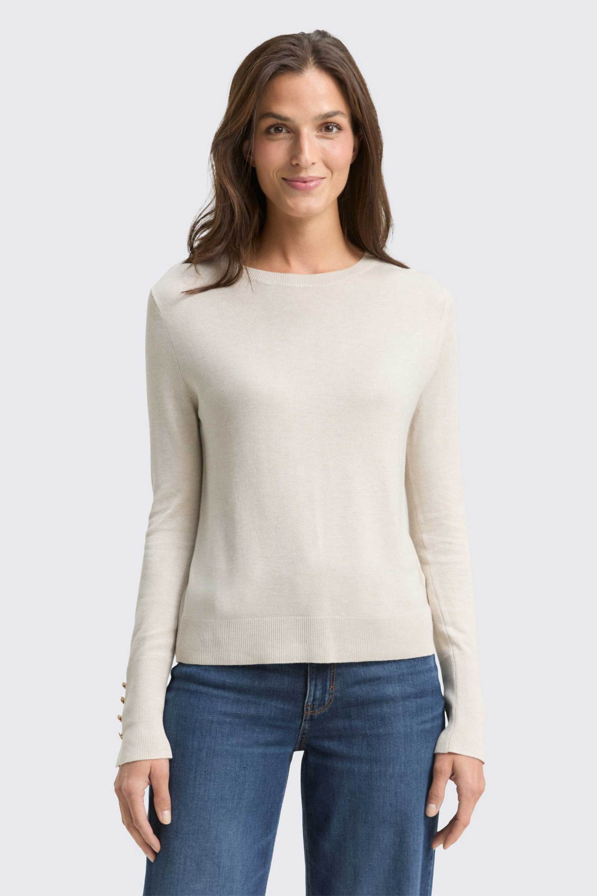 Tom Tailor γυναικείο πουλόβερ με διακοσμητιά κουμπιά Regular Fit - 1049125 Μπεζ