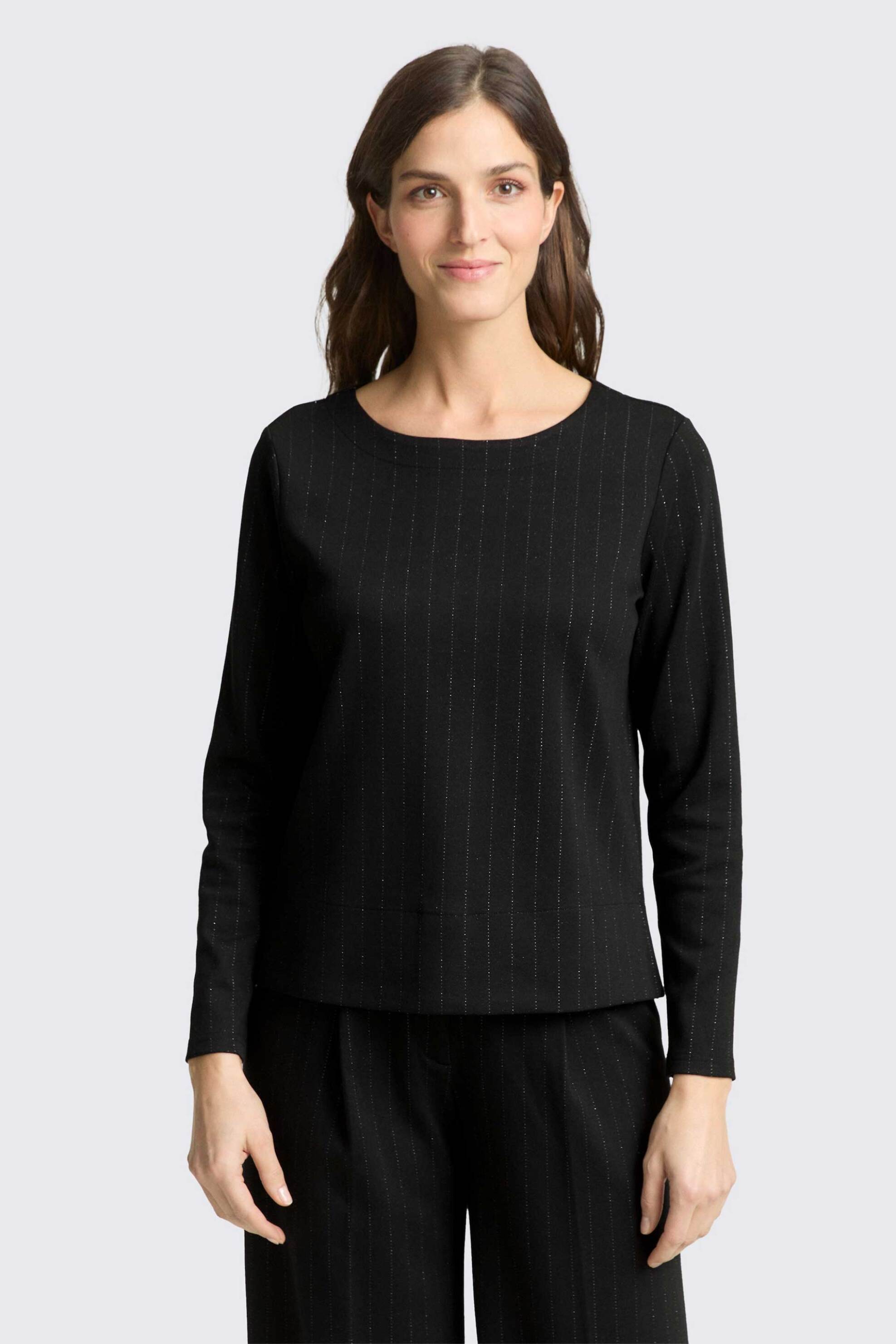 Tom Tailor γυναικεία μπλούζα με γκλίτερ όψη Regular Fit - 1049499 Μαύρο Γυαλιστερό