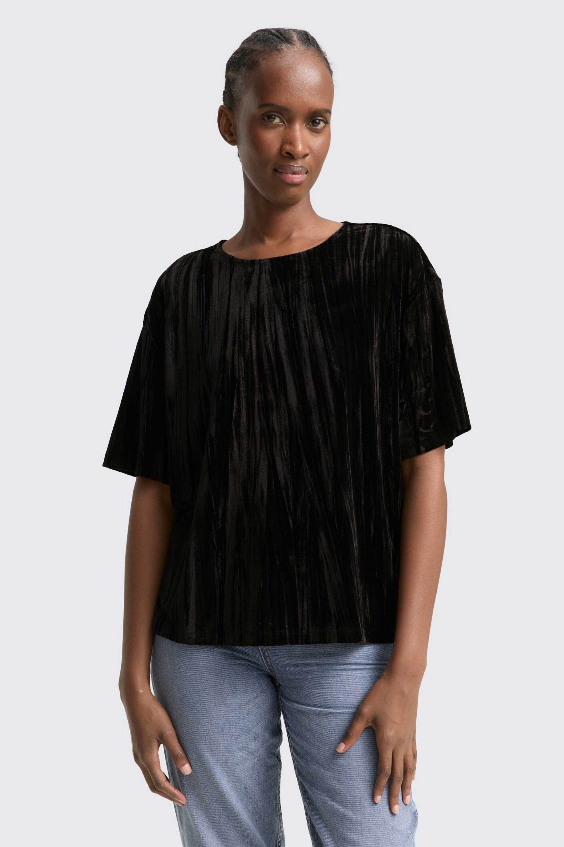 Tom Tailor γυναικεία μπλούζα με βελούδινη υφή Loose Fit - 1048977 Μαύρο