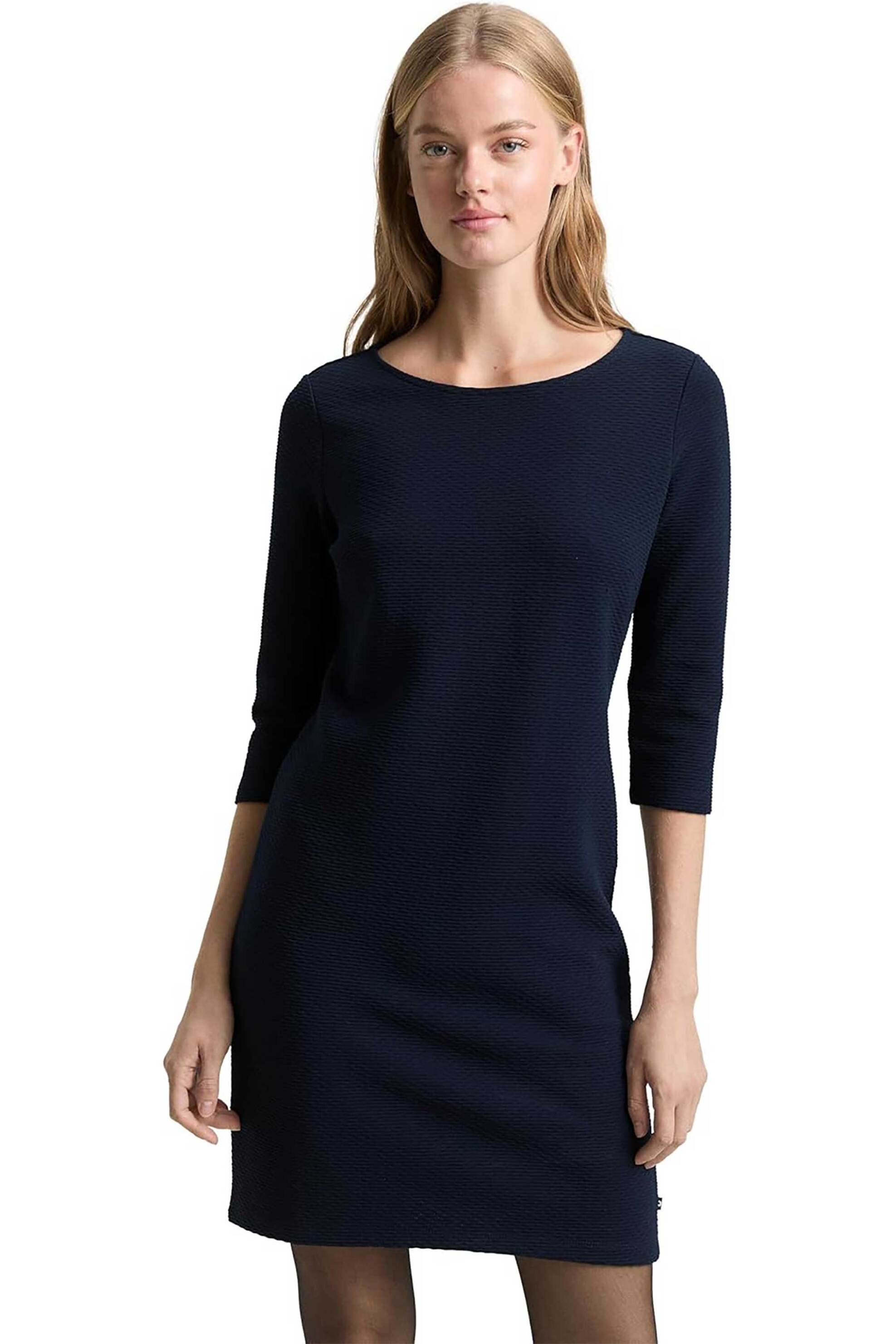 Tom Tailor γυναικείο mini φόρεμα structured με μανίκι 3/4 - 1047618 Μπλε Σκούρο