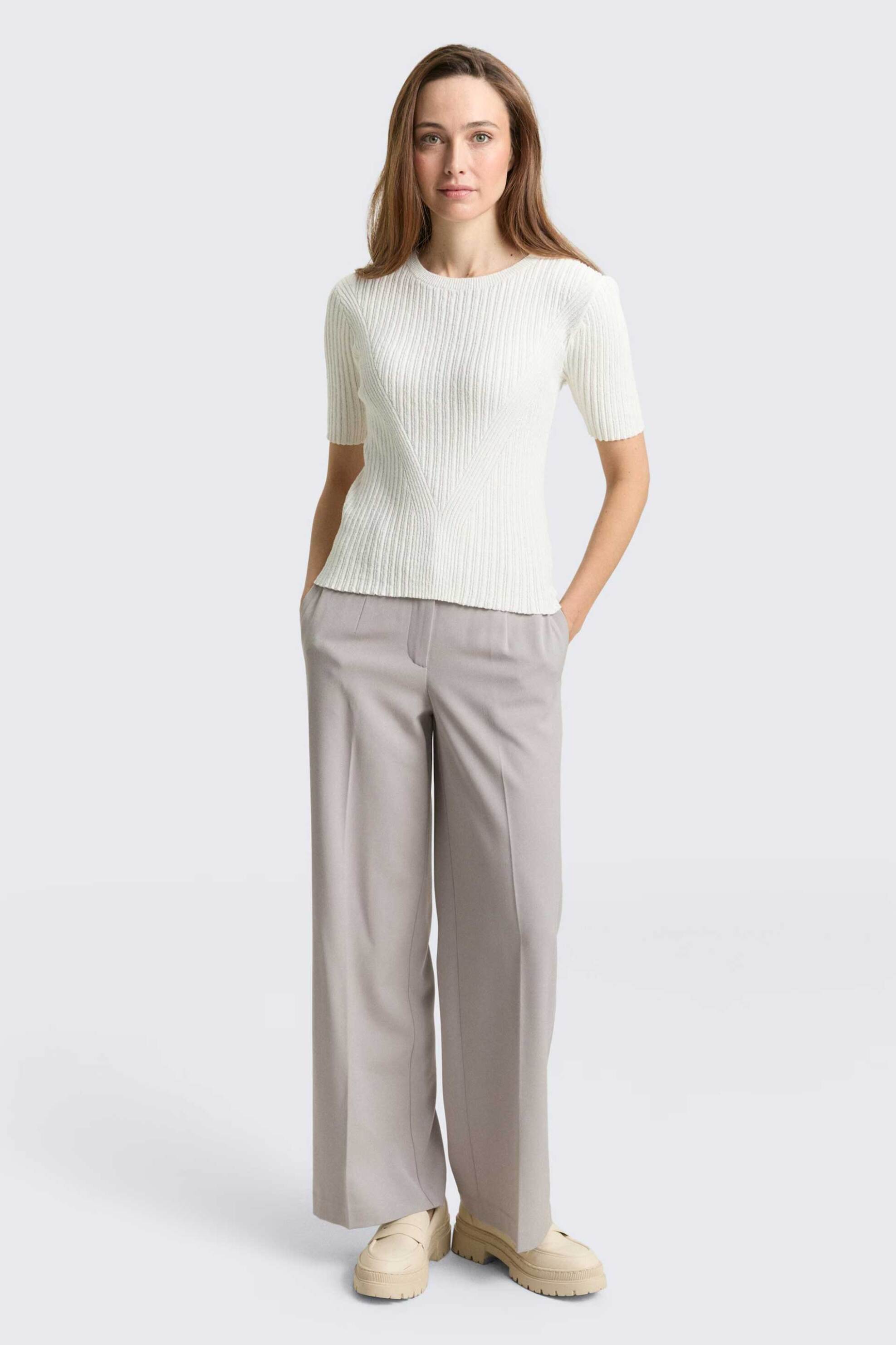 Tom Tailor γυναικείο ψηλόμεσο παντελόνι με τσάκιση Wide Leg - 1048856 Γκρι Ανοιχτό