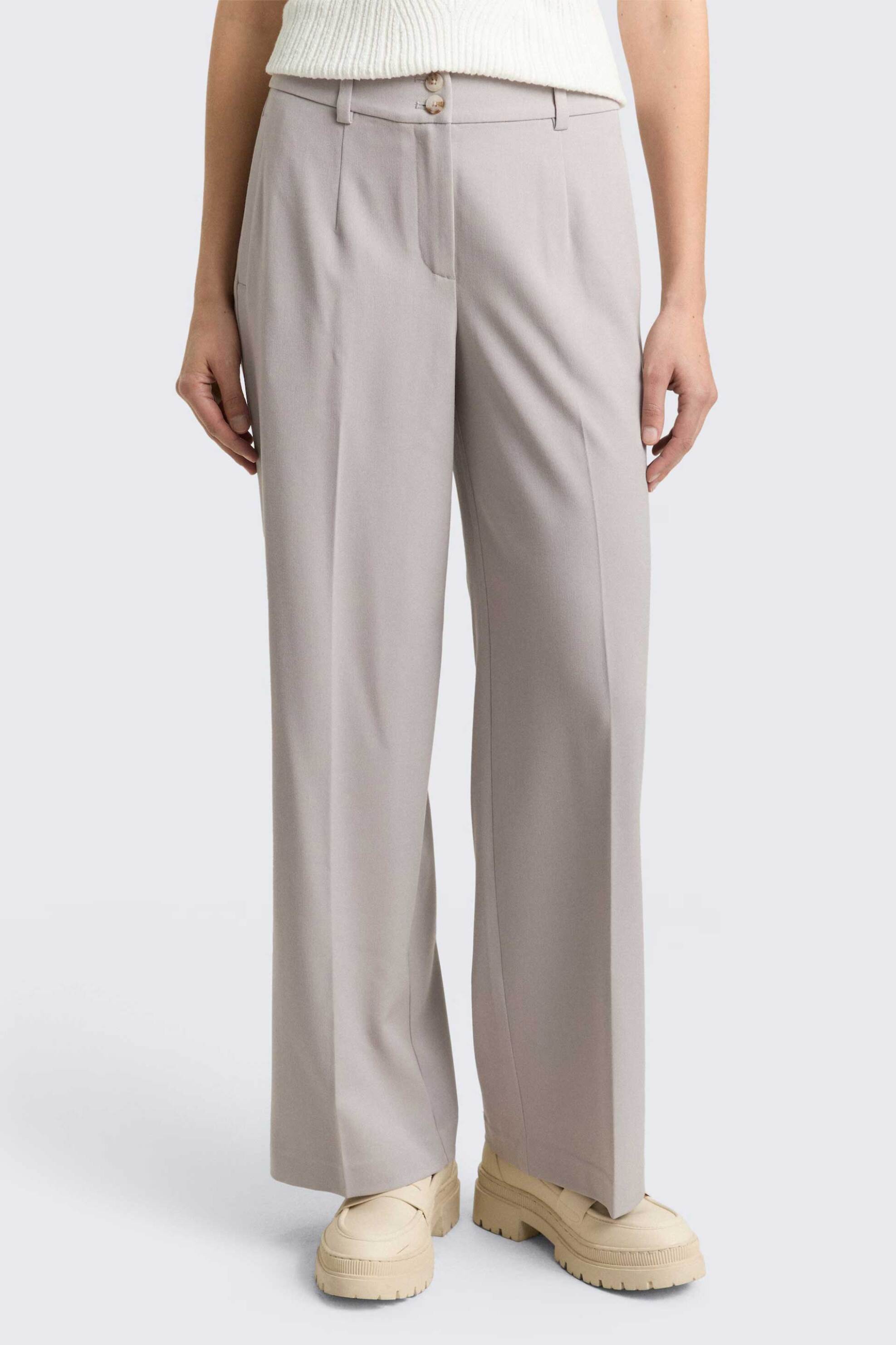 TOM TAILOR Tom Tailor γυναικείο ψηλόμεσο παντελόνι με τσάκιση Wide Leg - 1048856 Γκρι Ανοιχτό - 2