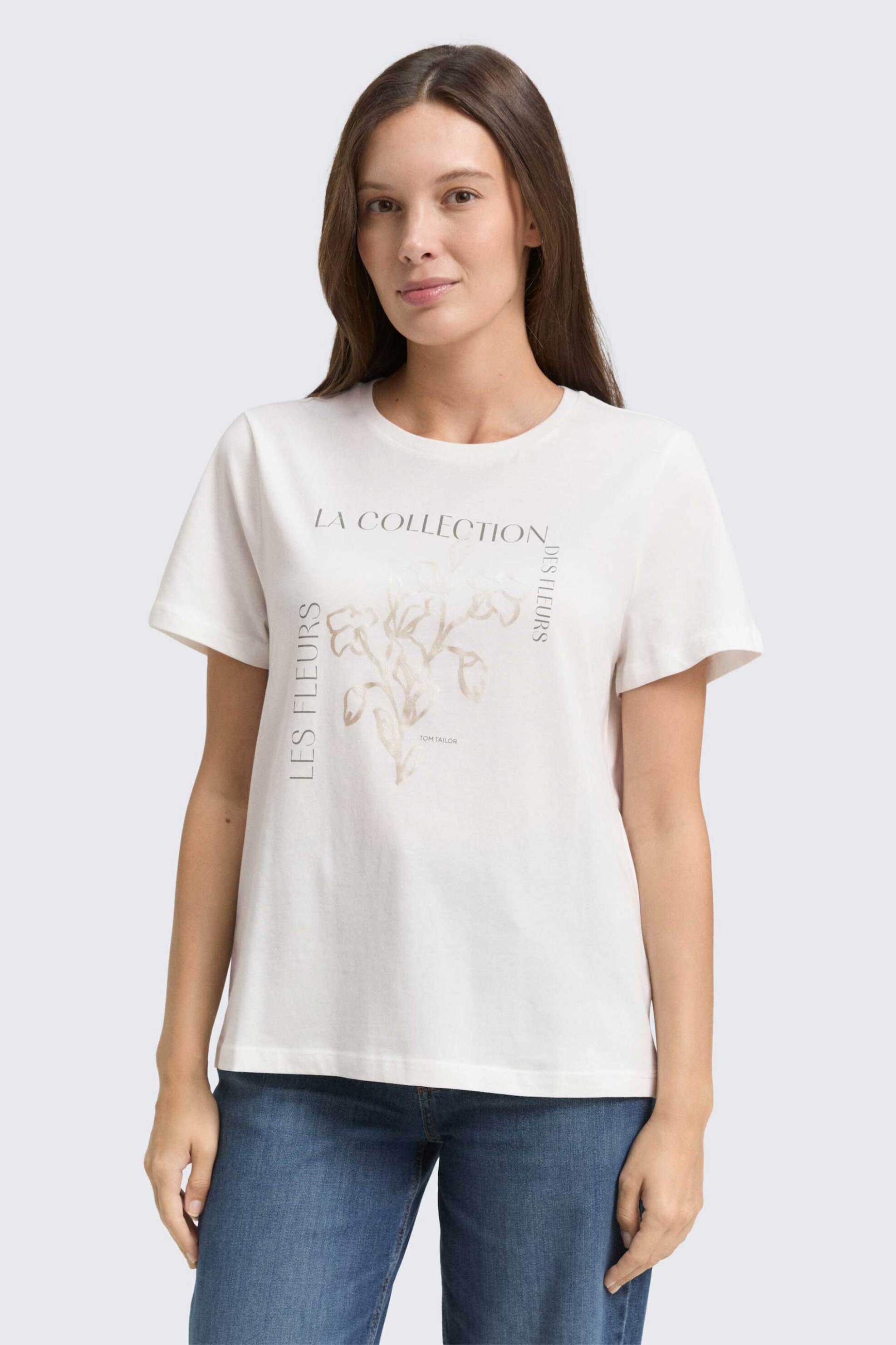 TOM TAILOR Tom Tailor γυναικείο T-shirt με print Regular Fit - 1049174 Λευκό