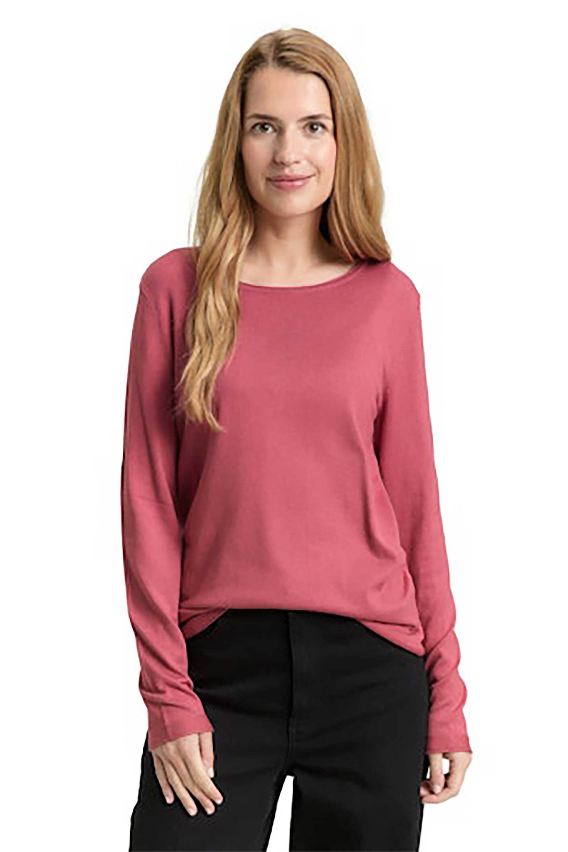 Tom Tailor γυναικεία πλεκτή μπλούζα μονόχρωμη Regular Fit - 1049492 Ροζ Hot