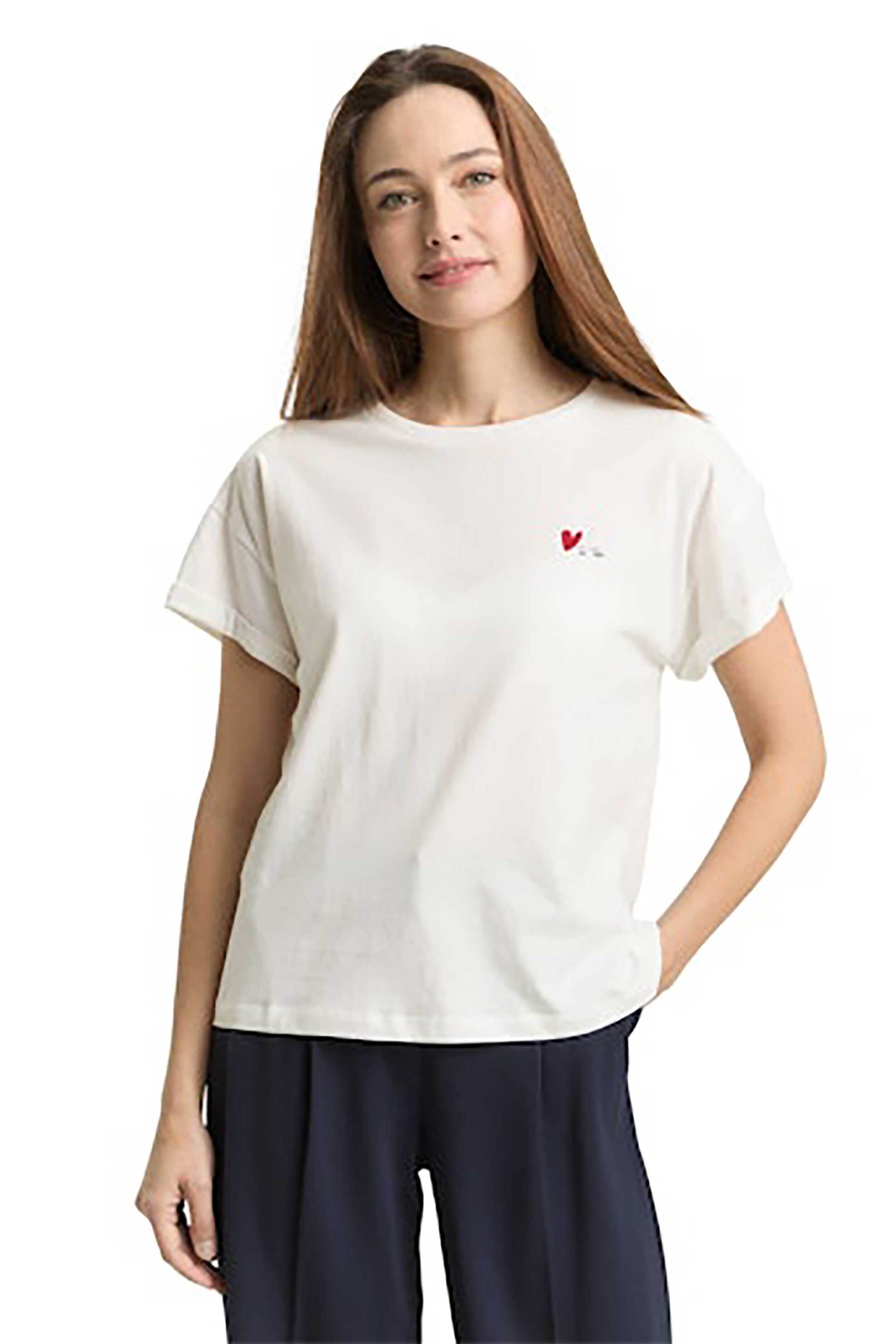 Tom Tailor γυναικείο T-shirt με κέντημα Regular Fit – 1050846 Λευκό