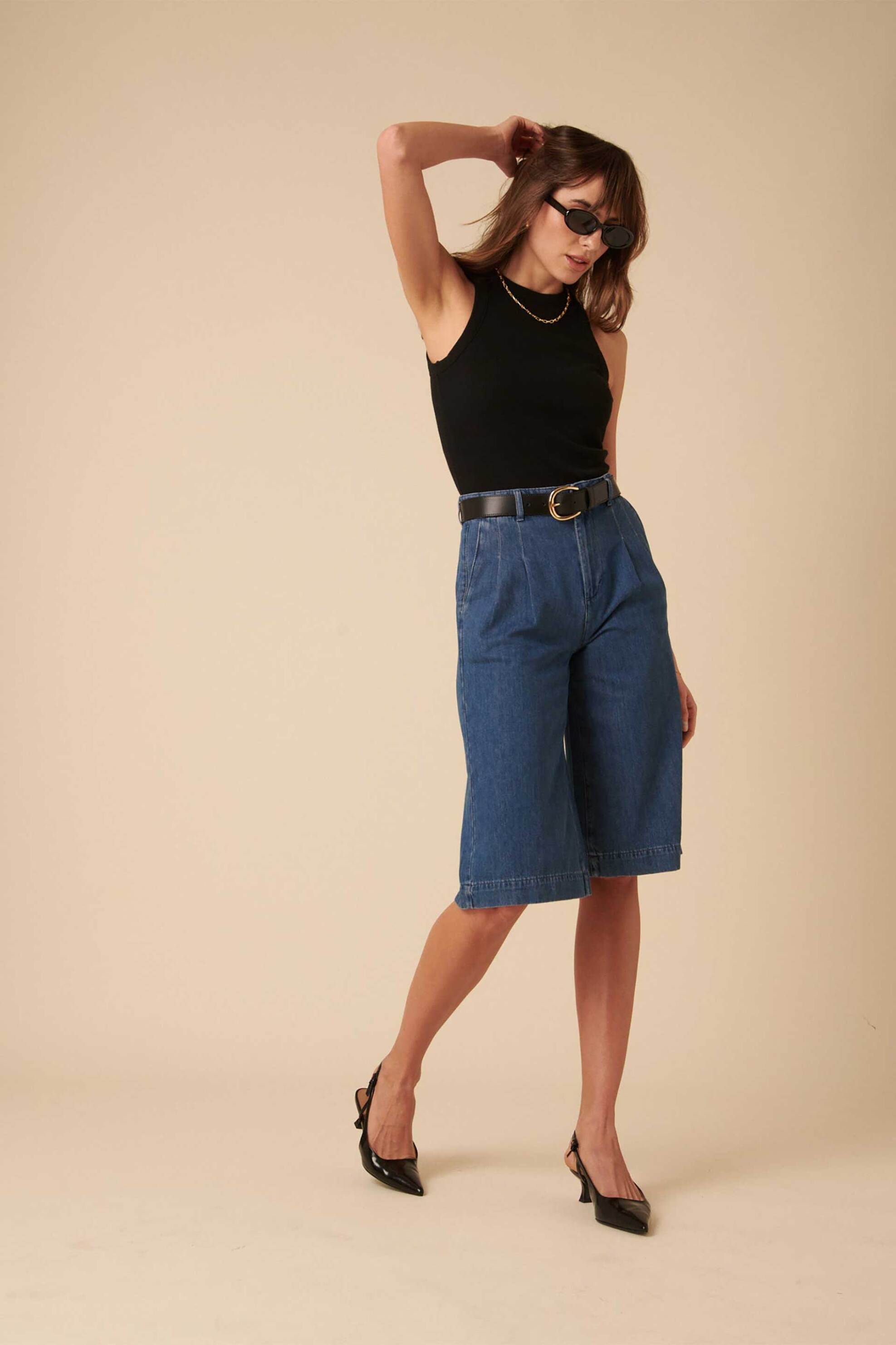 NOBODY΄S CHILD Nobody΄s Child γυναικεία βερμούδα denim με πιέτες - B251213BLU Denim Blue