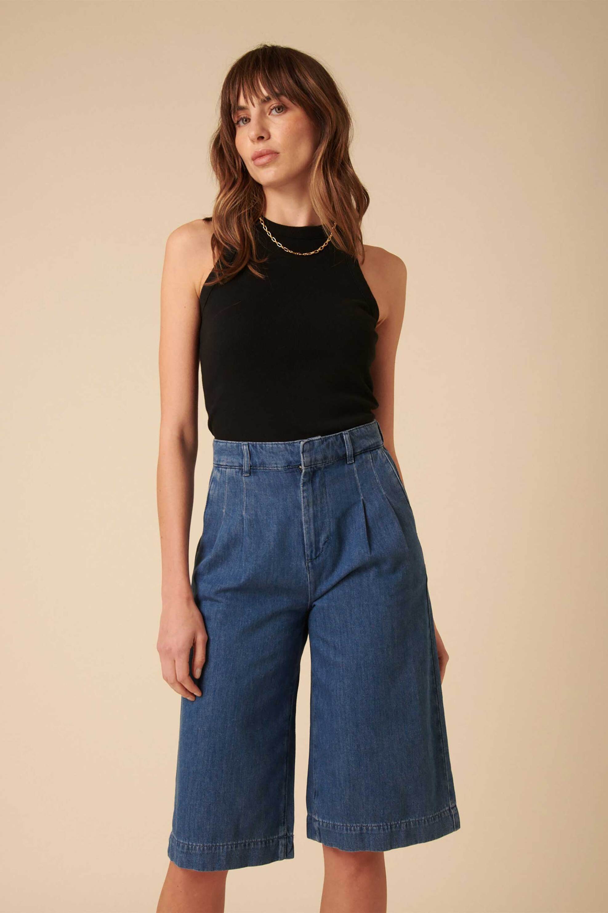 Nobody΄s Child γυναικεία βερμούδα denim με πιέτες - B251213BLU Denim Blue φωτογραφία
