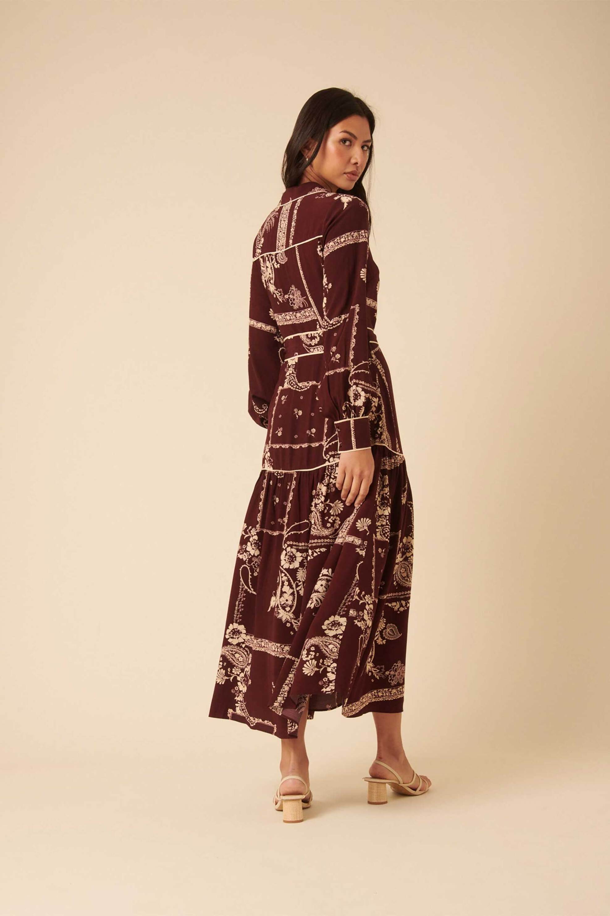 Nobody΄s Child γυναικείo midi φόρεμα σεμιζιέ με floral print - D253933RED Μπορντό φωτογραφία