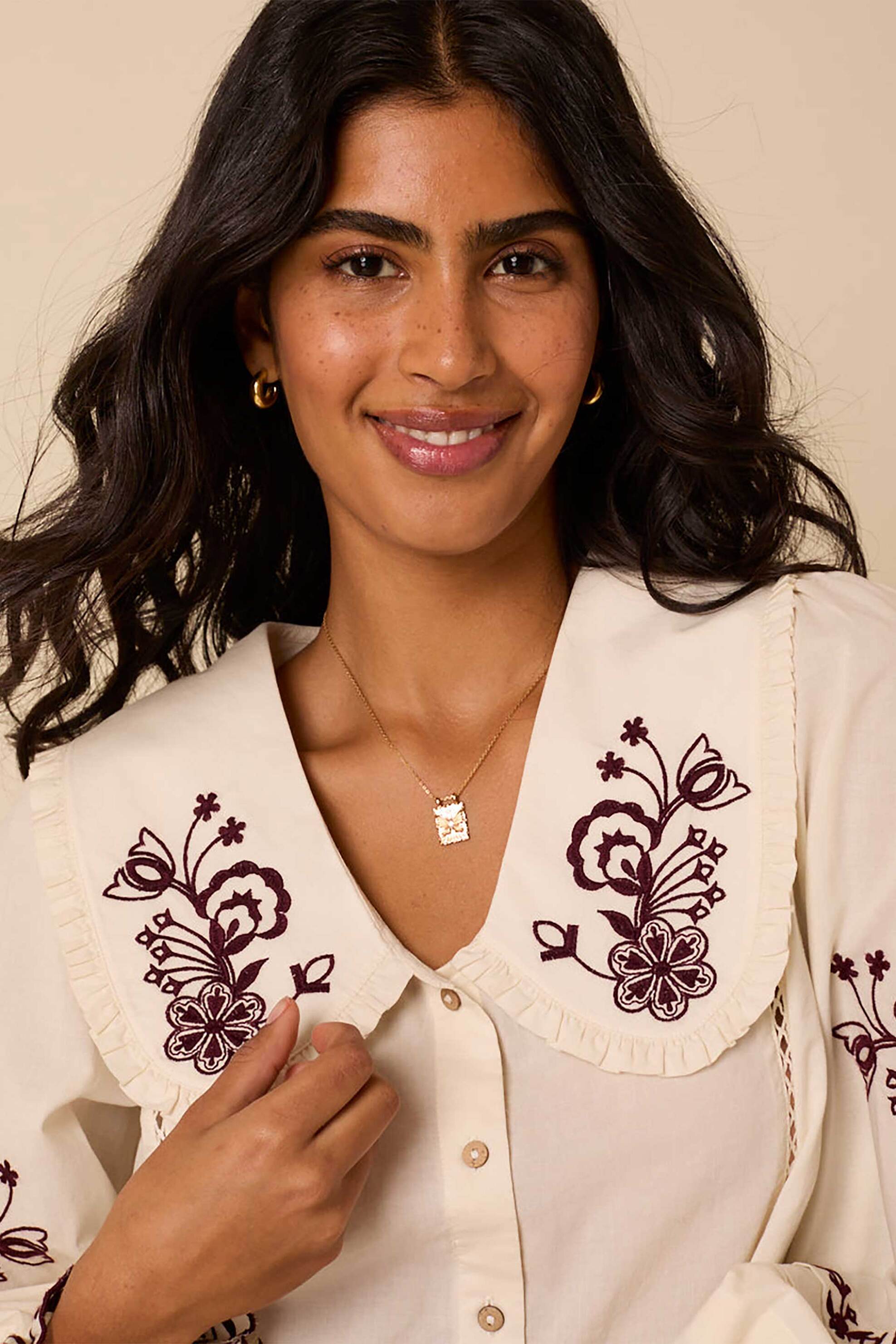 Nobody΄s Child γυναικείo πουκάμισο με κεντημένο floral print - T254097WHT Λευκό φωτογραφία