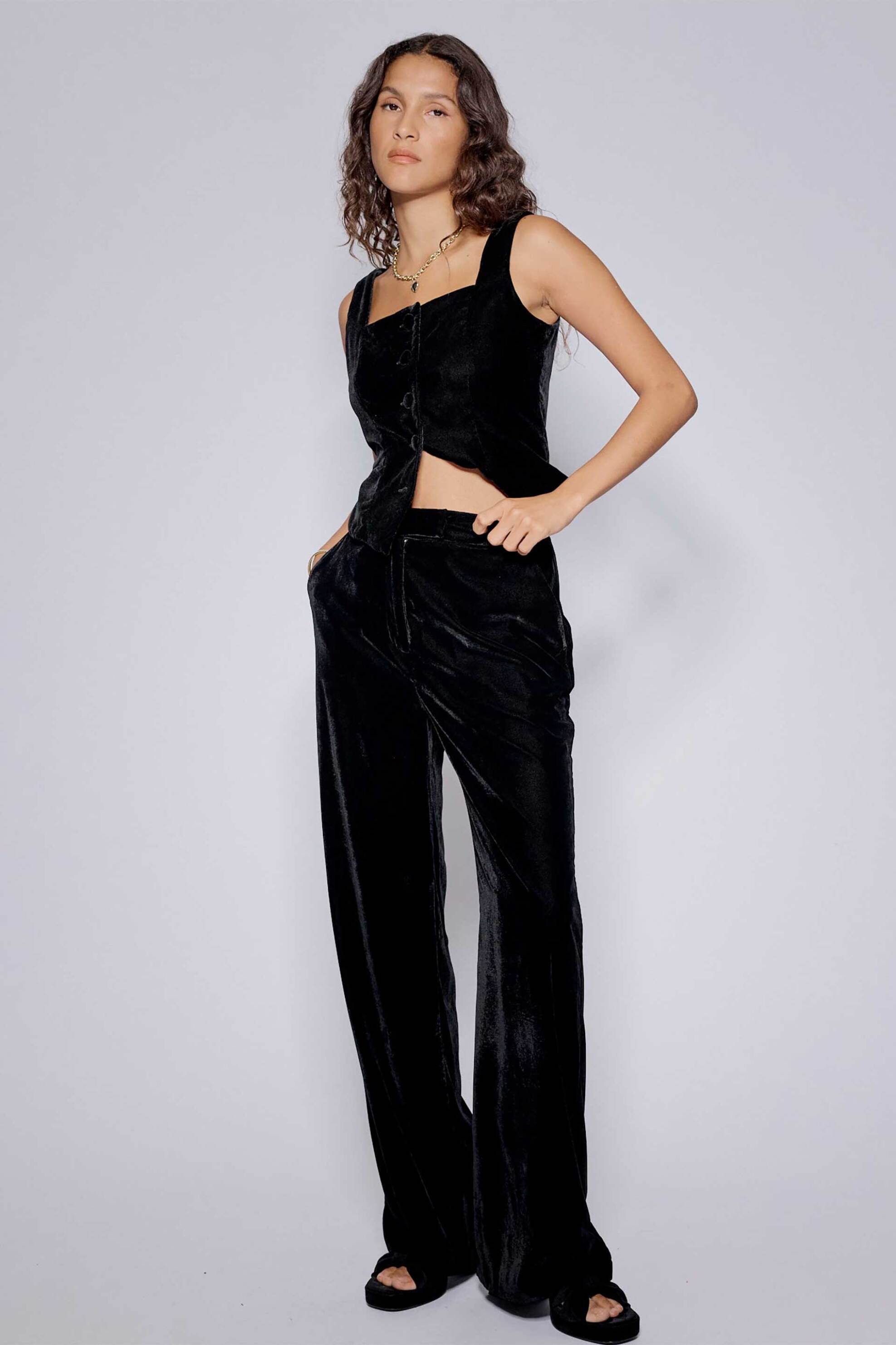 NOBODY΄S CHILD Nobody΄s Child γυναικείο παντελόνι ψηλόμεσo με βελούδινη υφή Straight Fit - B254999BLK Μαύρο