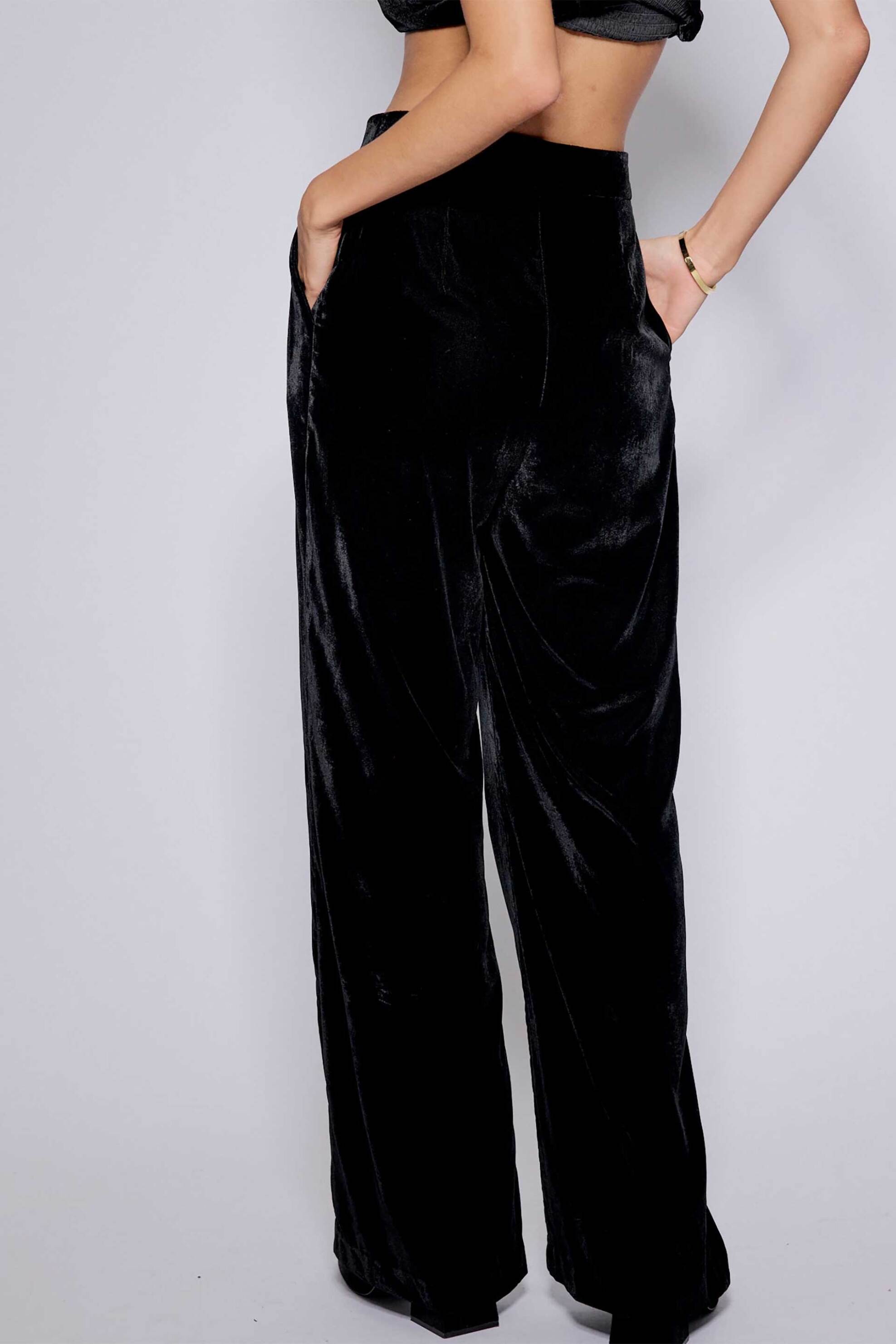 Nobody΄s Child γυναικείο παντελόνι ψηλόμεσo με βελούδινη υφή Straight Fit - B254999BLK Μαύρο φωτογραφία