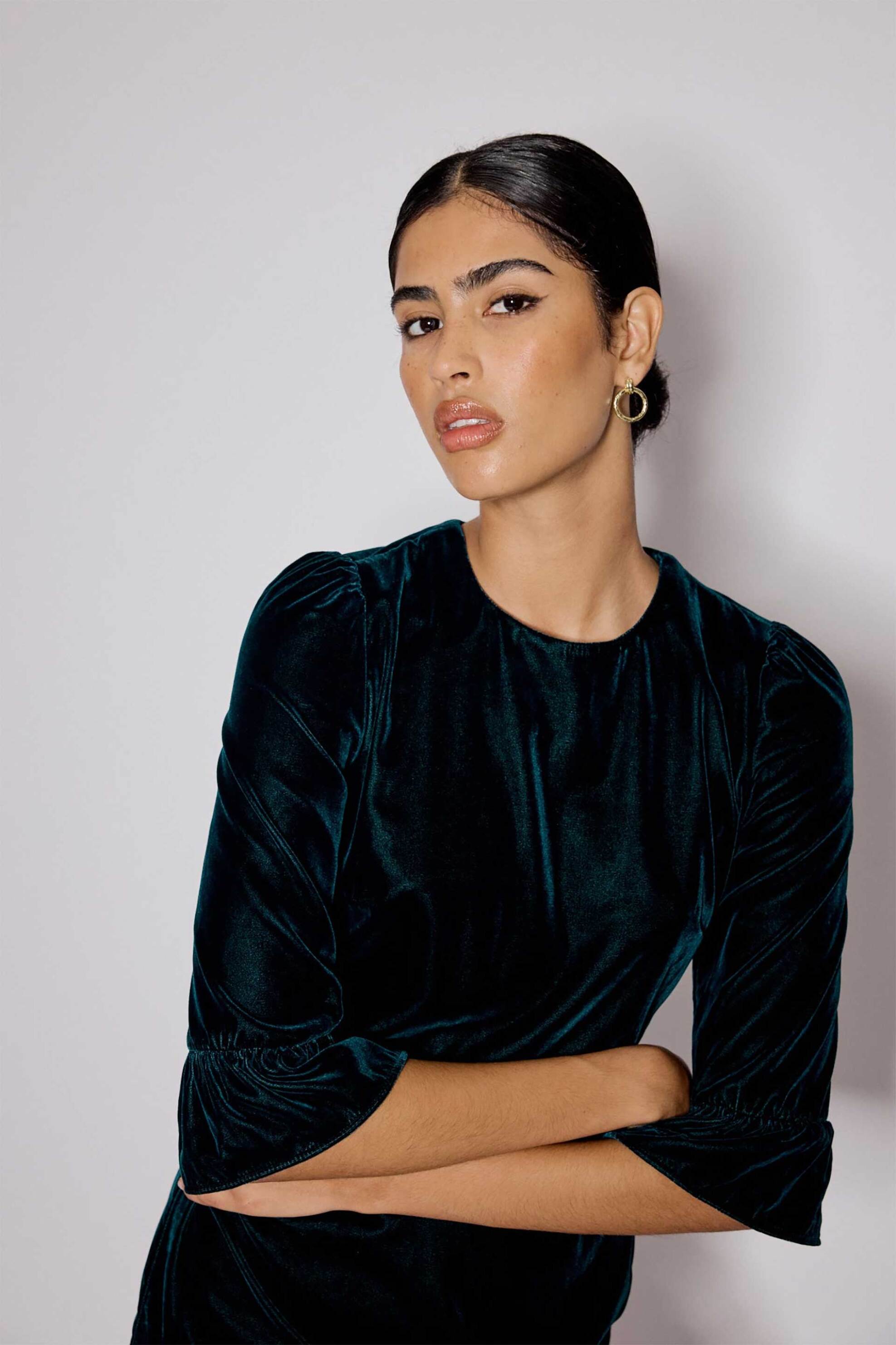 Nobody΄s Child γυναικείo mini φόρεμα με βελούδινη υφή "Trixie" - D254711GRN Πράσινο φωτογραφία