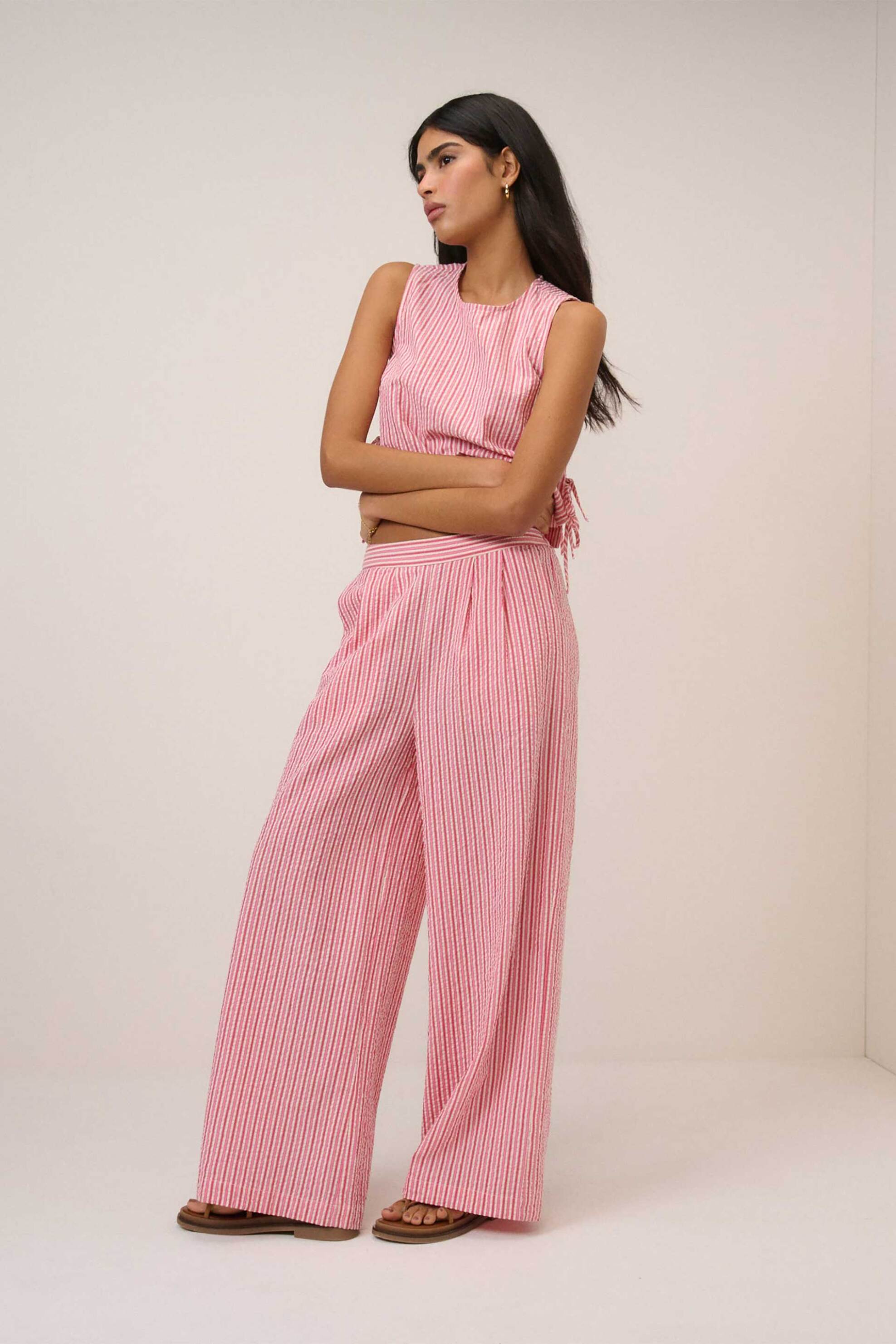 NOBODY΄S CHILD Nobody΄s Child γυναικείο παντελόνι ριγέ Wide Leg - 2612665004 Ροζ - 3