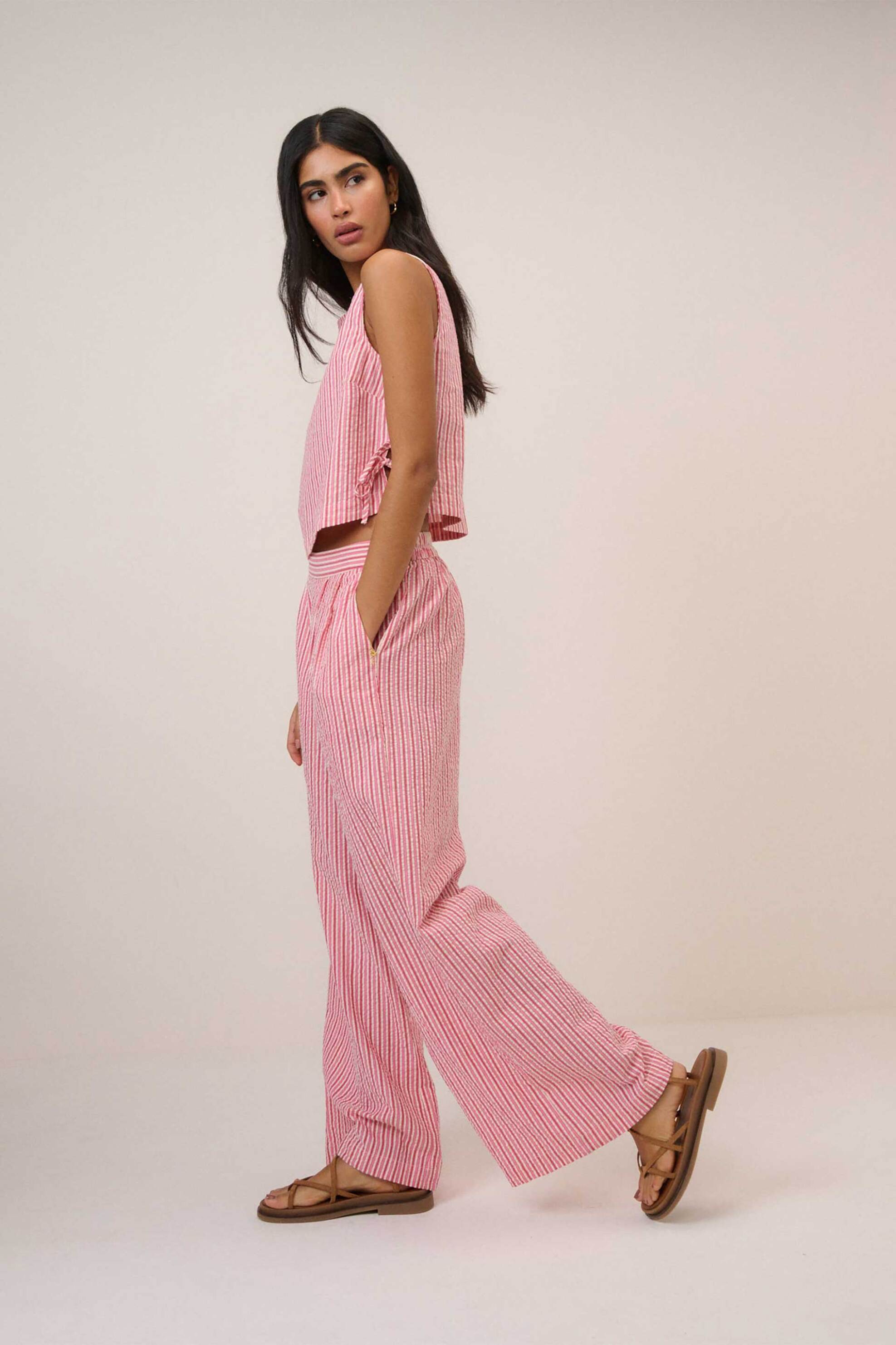 Nobody ́s Child Γυναικείο Παντελόνι Ριγέ Wide Leg - 2612665004 Ροζ