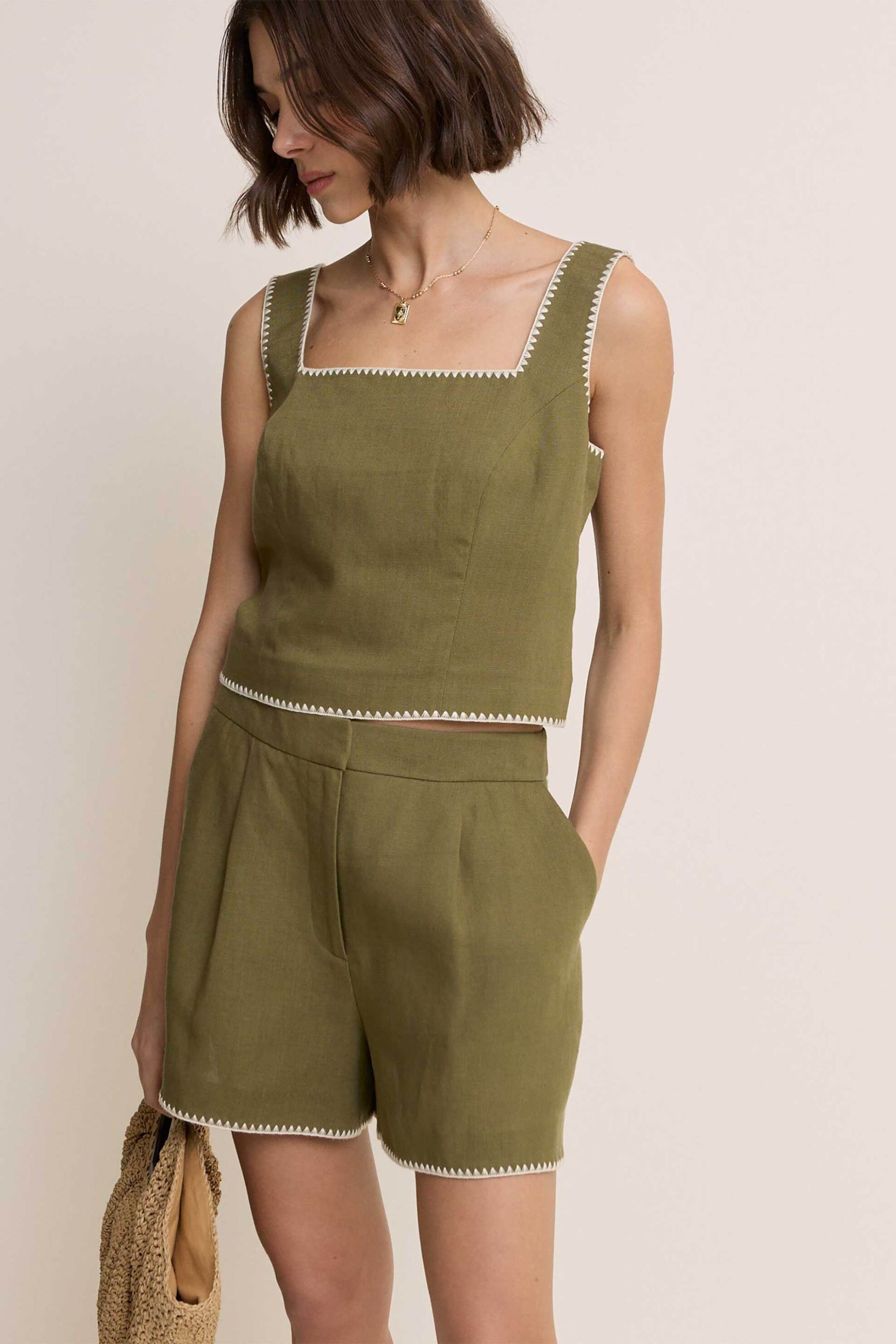 NOBODY΄S CHILD Nobody΄s Child γυναικείο τοπ με λινό "Whipstitch Tailored" - 2615916001 Πράσινο