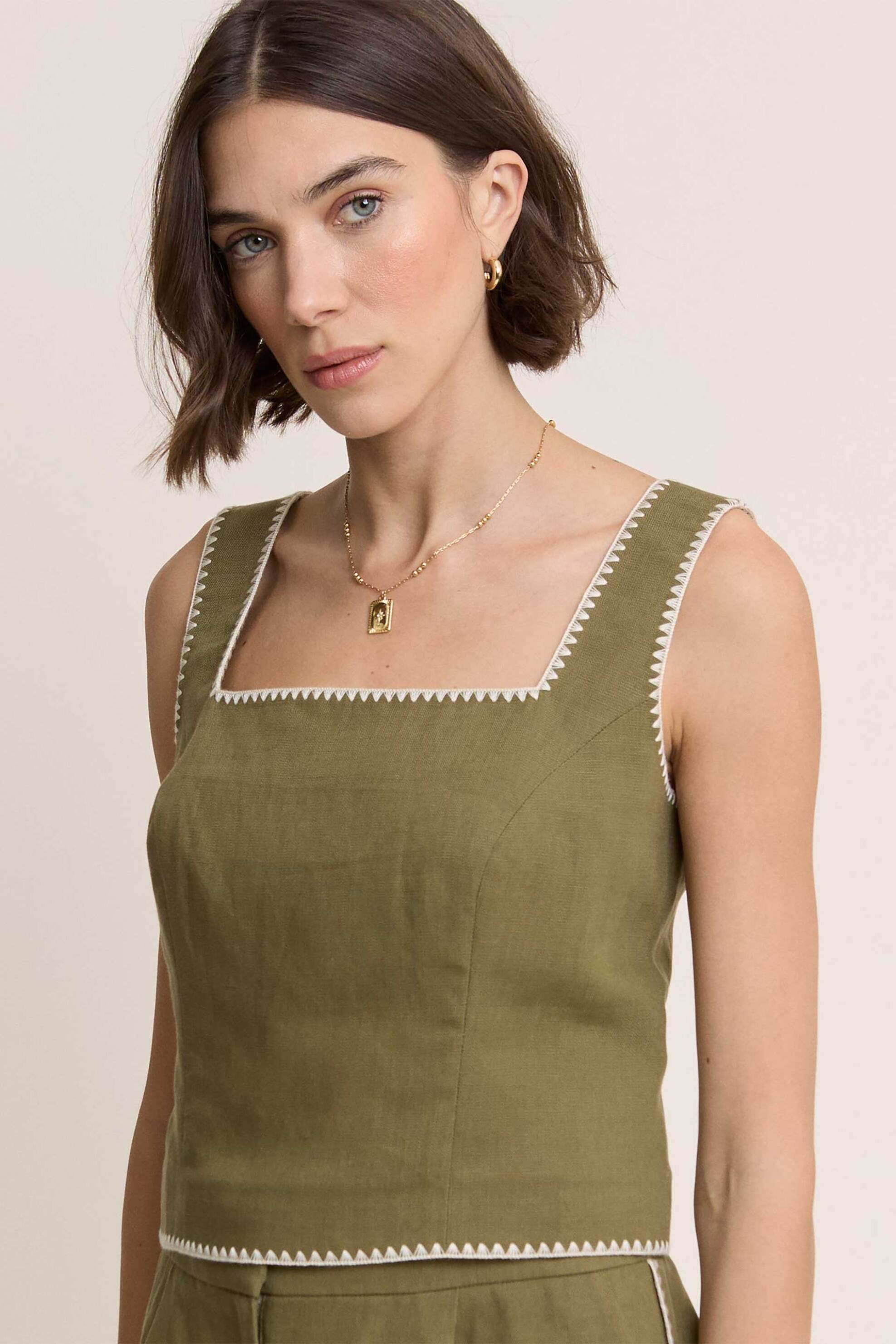 Nobody΄s Child γυναικείο τοπ με λινό "Whipstitch Tailored" - 2615916001 Πράσινο φωτογραφία
