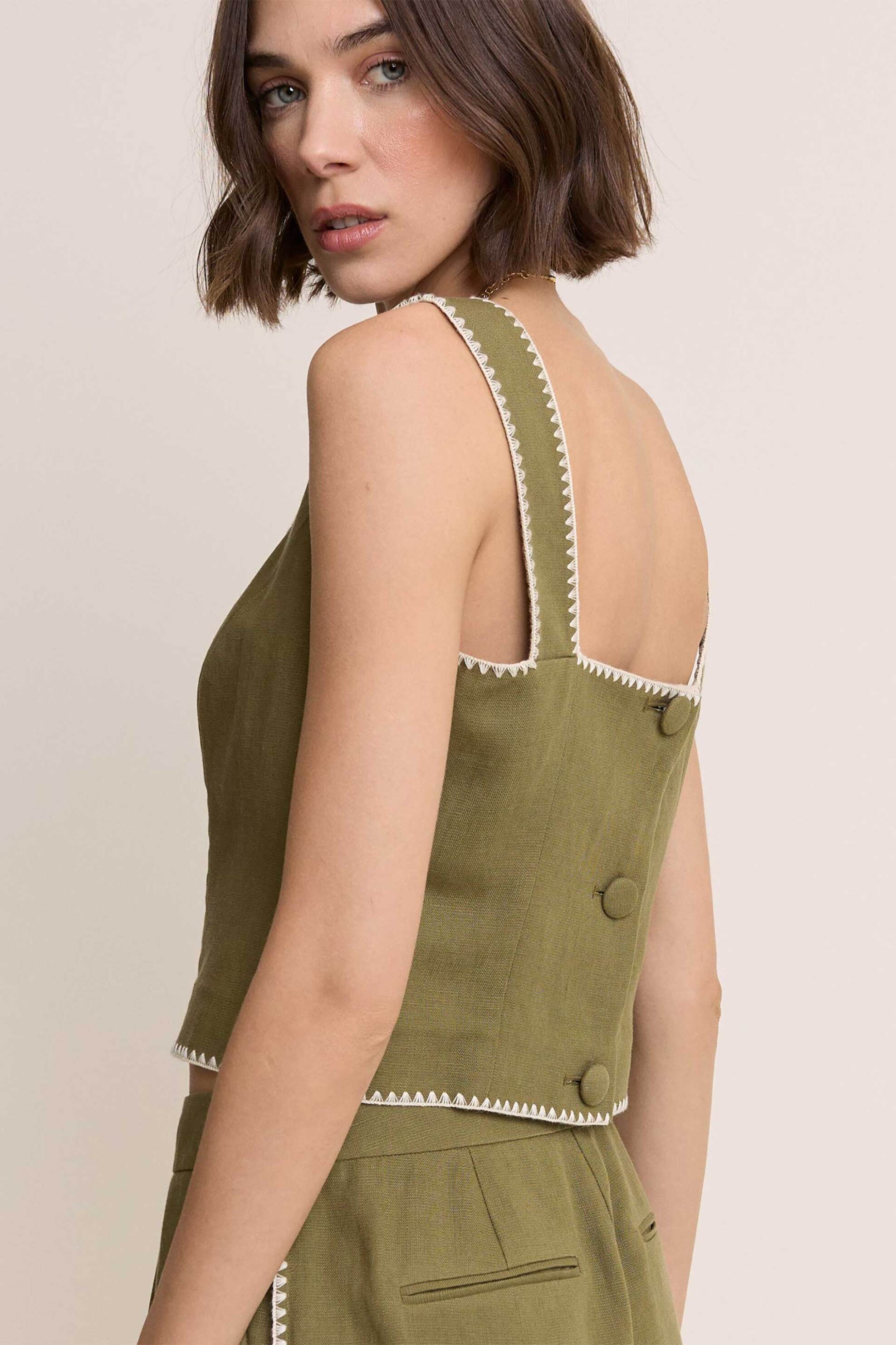 Nobody΄s Child γυναικείο τοπ με λινό "Whipstitch Tailored" - 2615916001 Πράσινο φωτογραφία