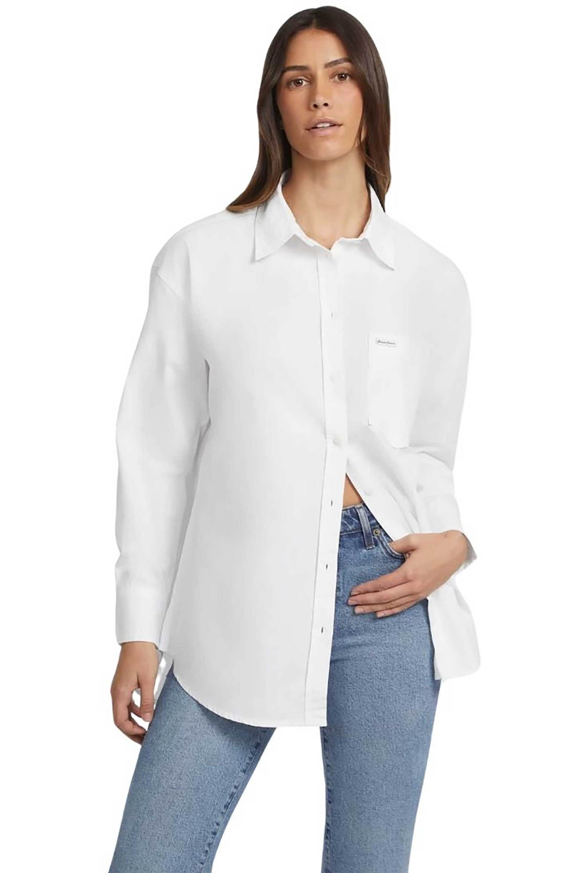 Guess Guess γυναικείο πουκάμισο με τσέπη στο στήθος - W4YH68WGCF1 Λευκό 2025