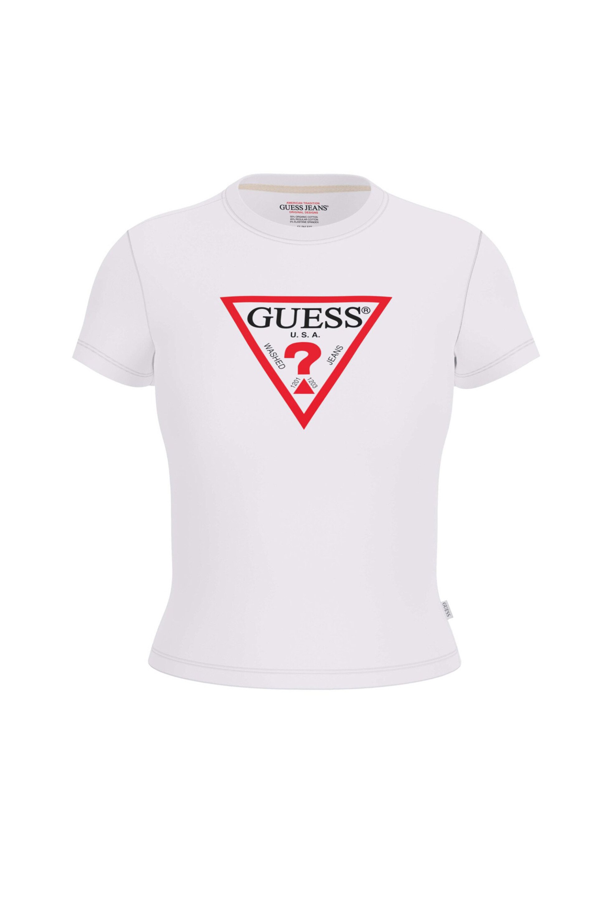Guess γυναικείο T-shirt με τριγωνικό λογότυπο μπροστά - W4YI04J1314 Λευκό