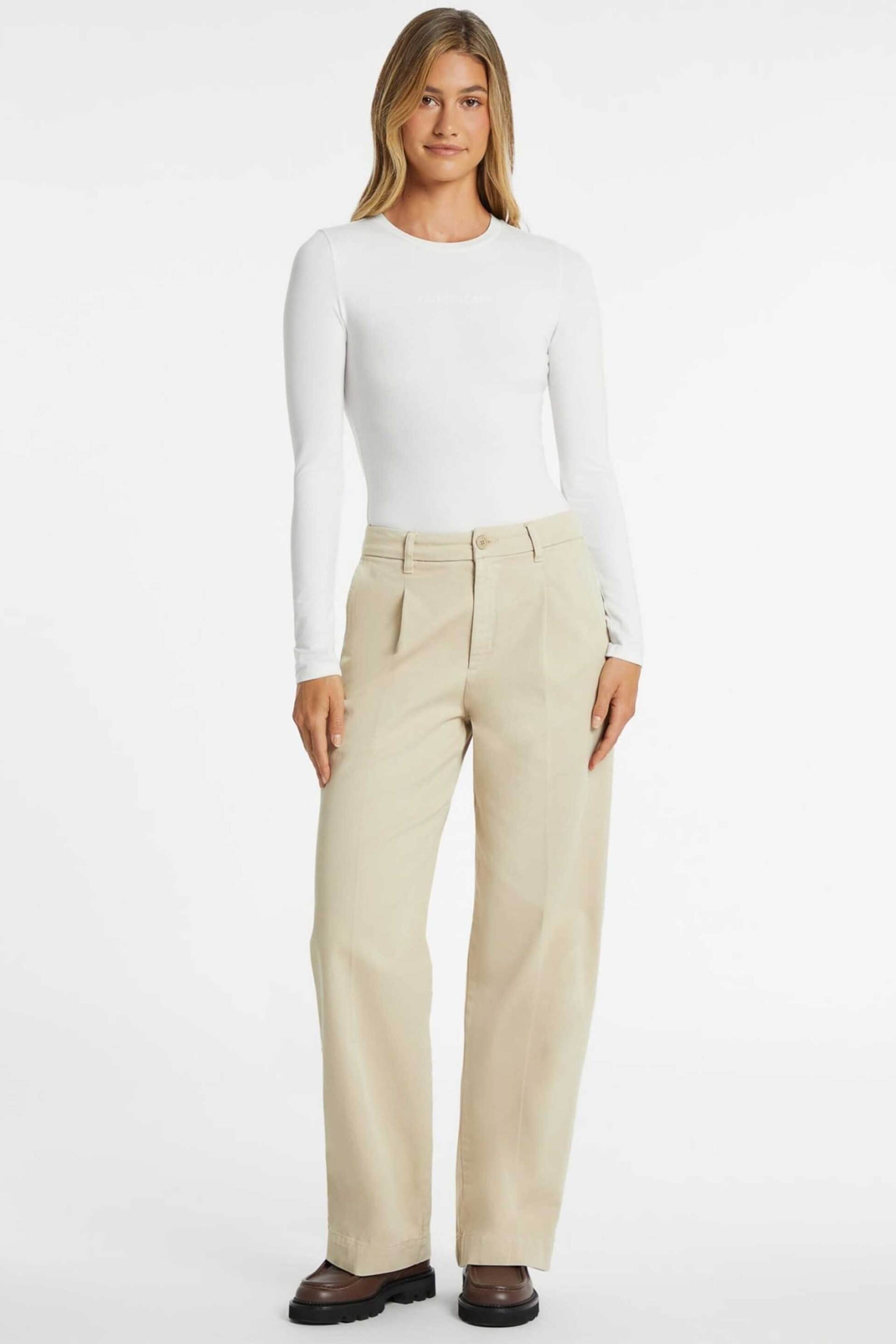 Guess Guess γυναικείο ψηλόμεσο παντελόνι μονόχρωμο Wide Leg - W4BB44WGCV2 Εκρού 2025