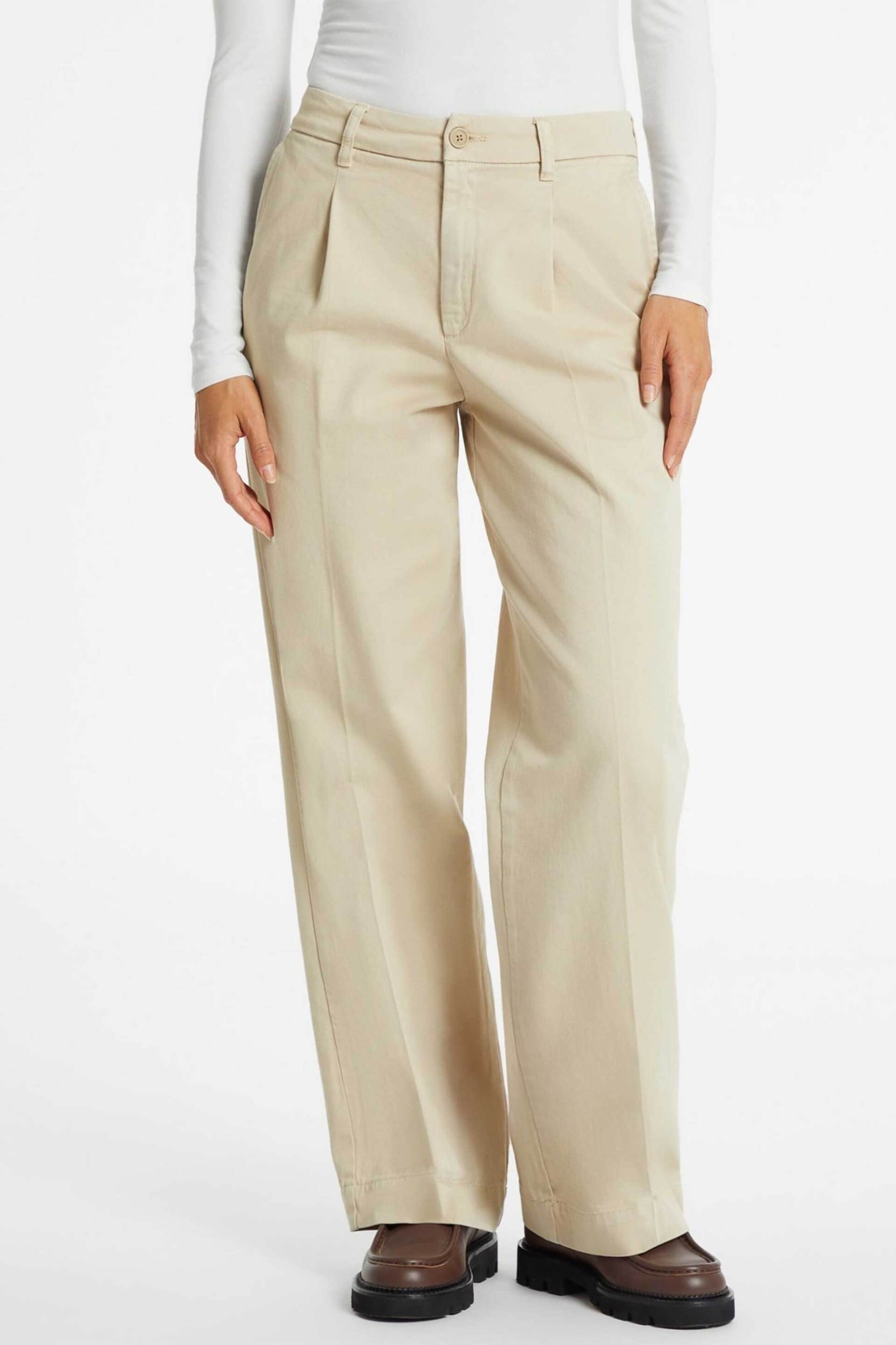 Guess γυναικείο παντελόνι chino ψηλόμεσο Regular Wide Fit - W4BB44WGCV2 Εκρού φωτογραφία