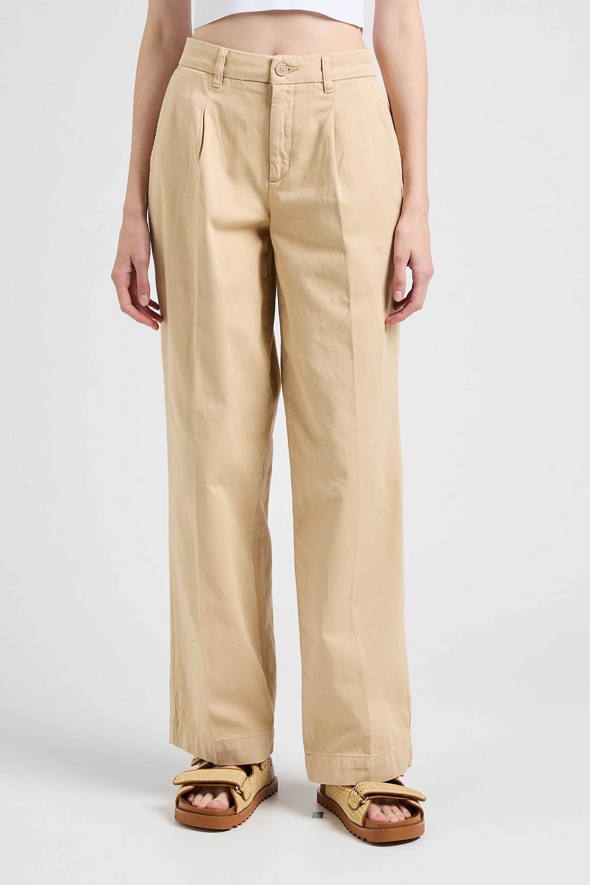 Guess γυναικείο παντελόνι chino ψηλόμεσο Regular Wide Fit - W4BB44WGCV2 Μπεζ φωτογραφία