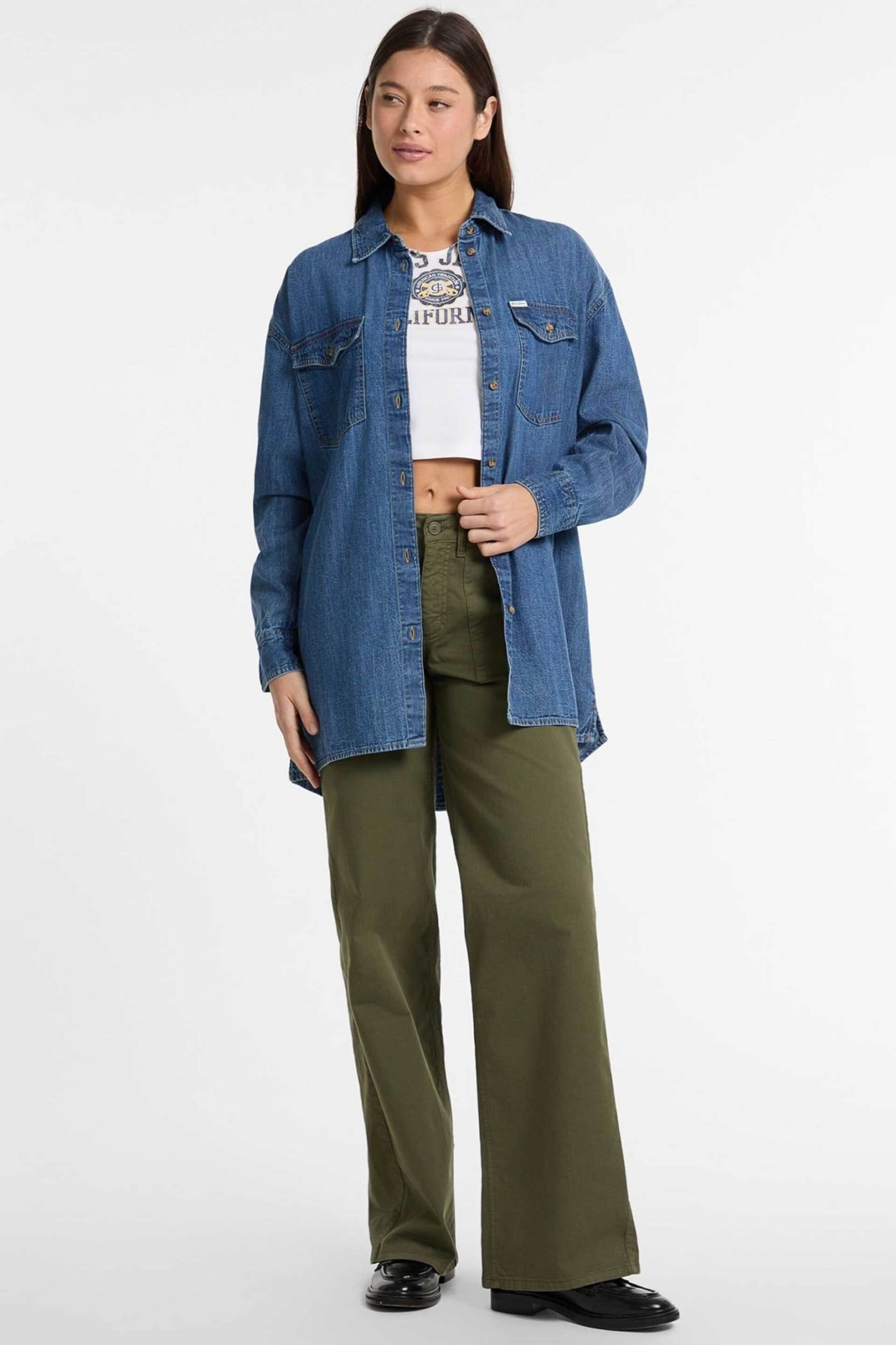 Guess γυναικείο πουκάμισο denim με τσέπες στο στήθος Oversize - W5RH89D5M84 Denim Blue