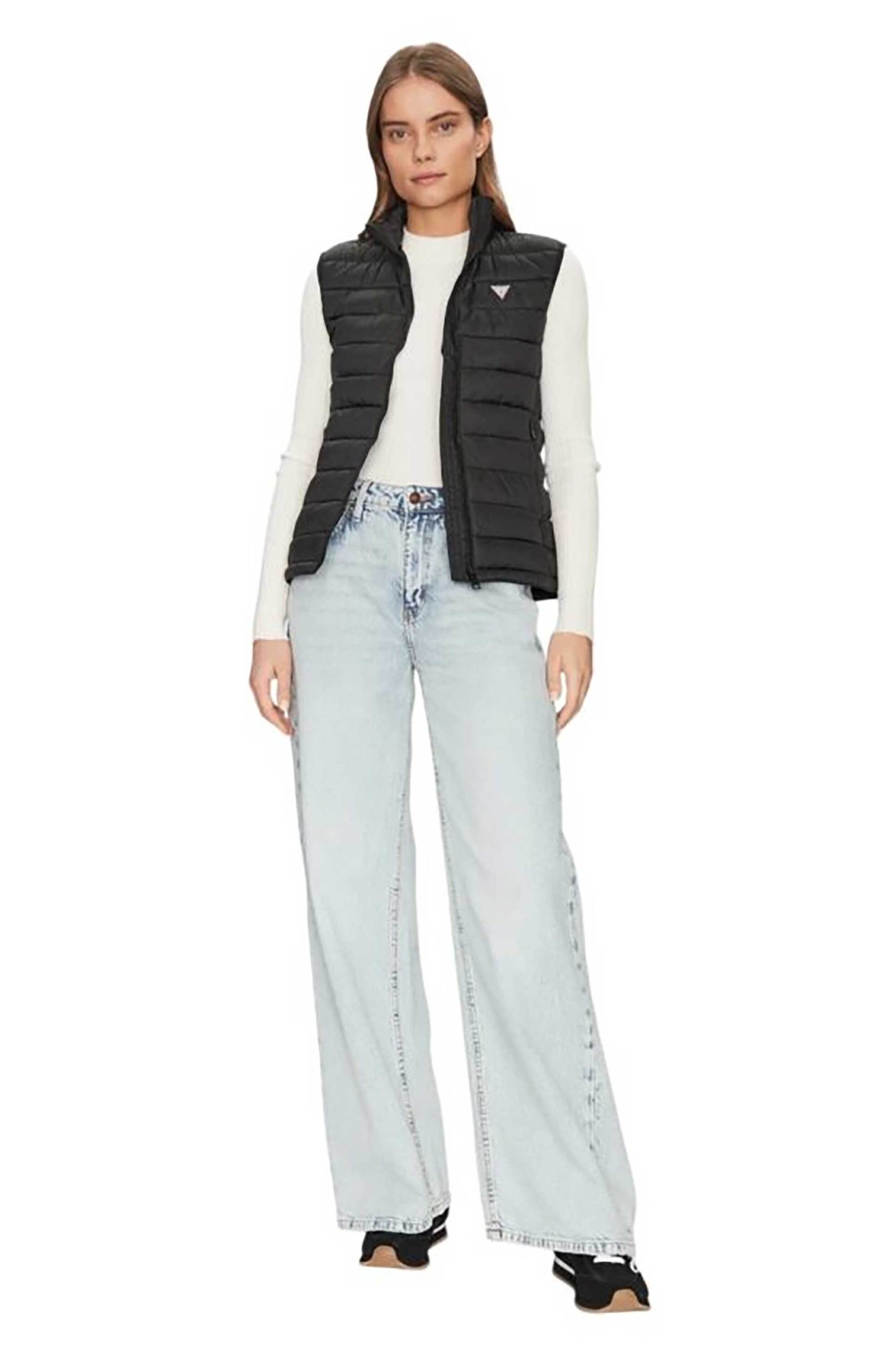 Guess γυναικείο αμάνικο μπουφάν με καπιτονέ σχέδιο και logo patch Relaxed Fit - W5RN55WHAB2 Μαύρο φωτογραφία