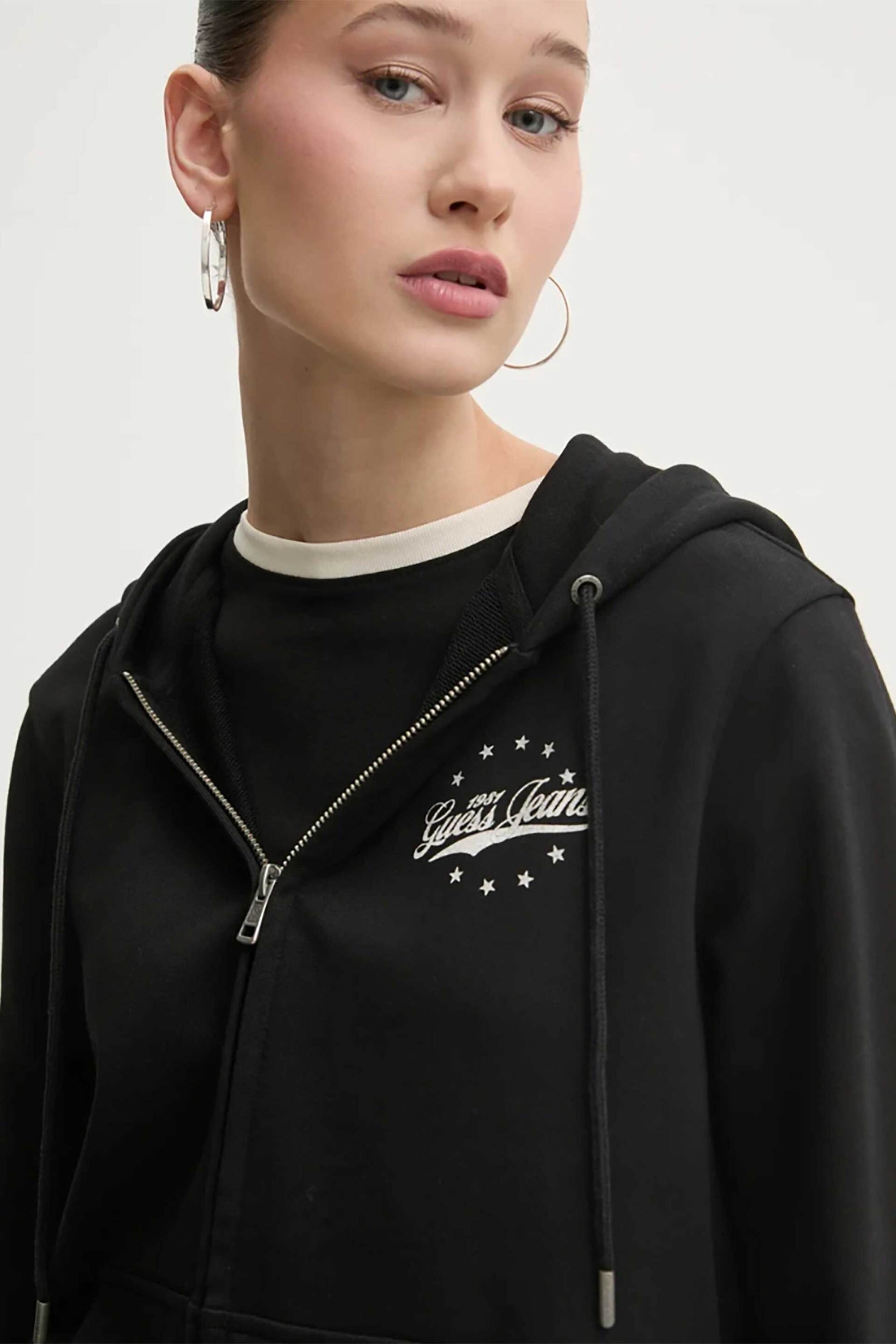 Guess γυναικεία ζακέτα φούτερ με logo print και κουκούλα Regular Fit - W5RQ21K68I4 Μαύρο φωτογραφία