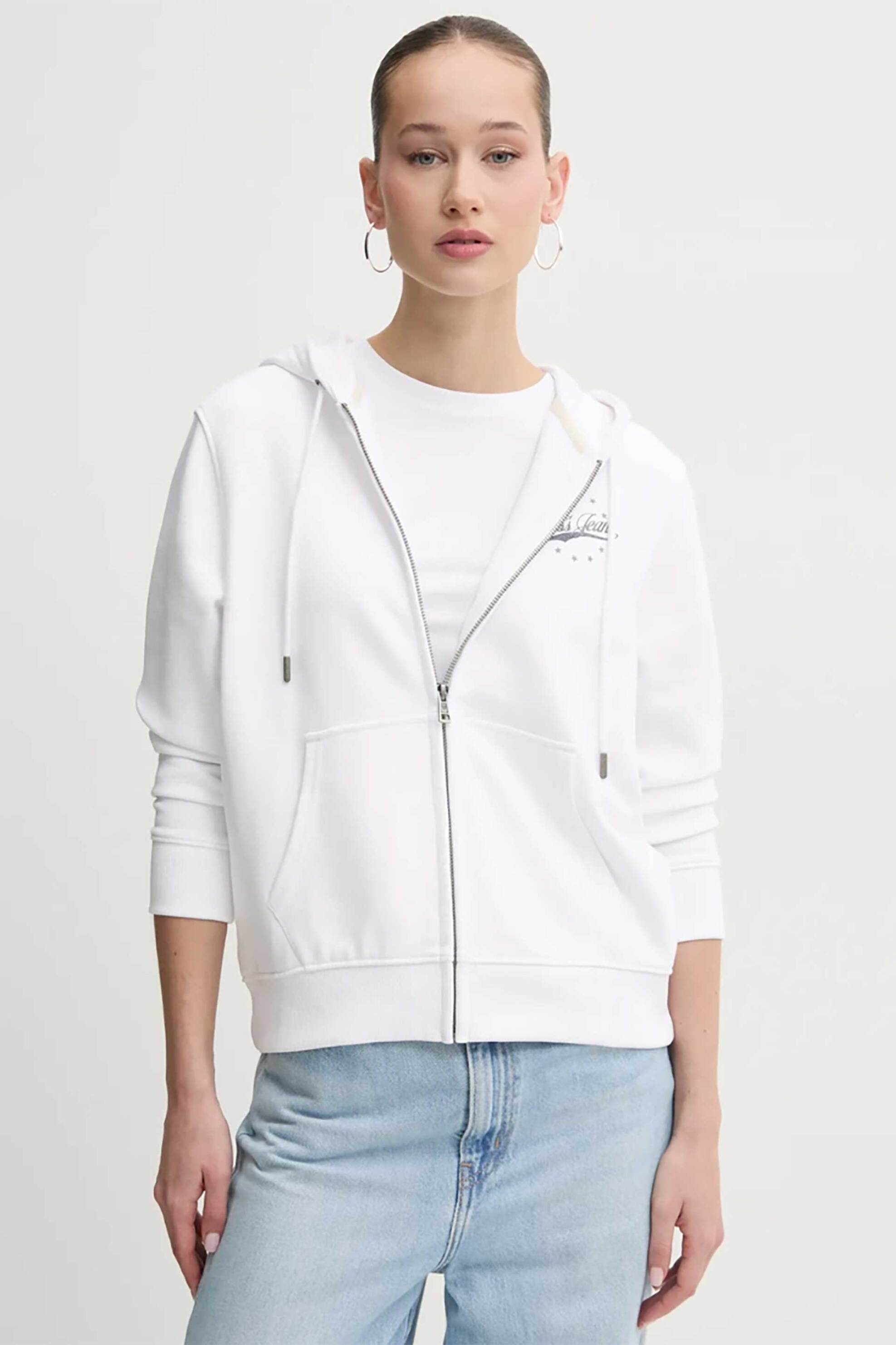 GUESS Guess γυναικεία ζακέτα φούτερ με logo print και κουκούλα Regular Fit - W5RQ21K68I4 Λευκό
