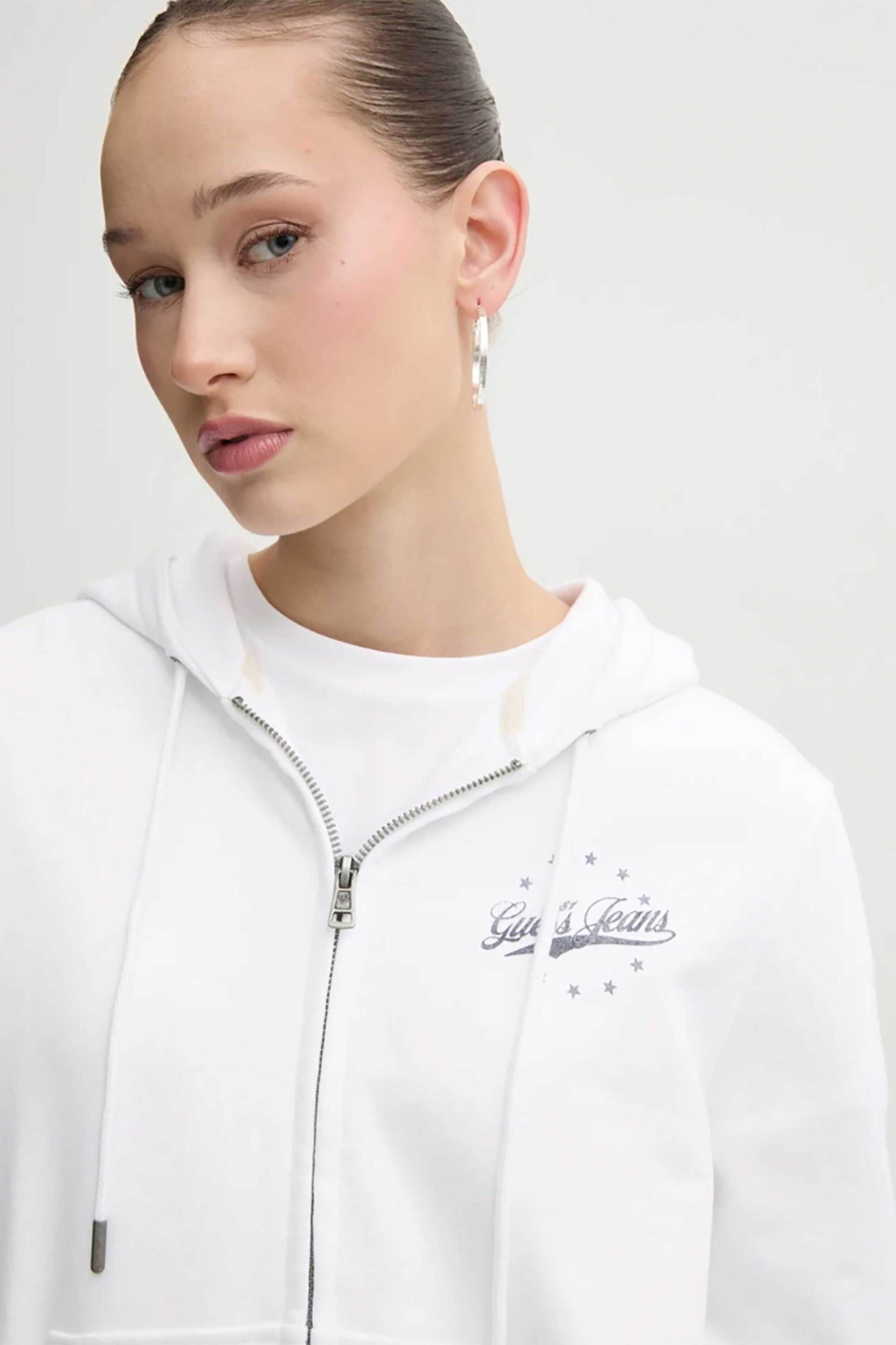 Guess γυναικεία ζακέτα φούτερ με logo print και κουκούλα Regular Fit - W5RQ21K68I4 Λευκό φωτογραφία
