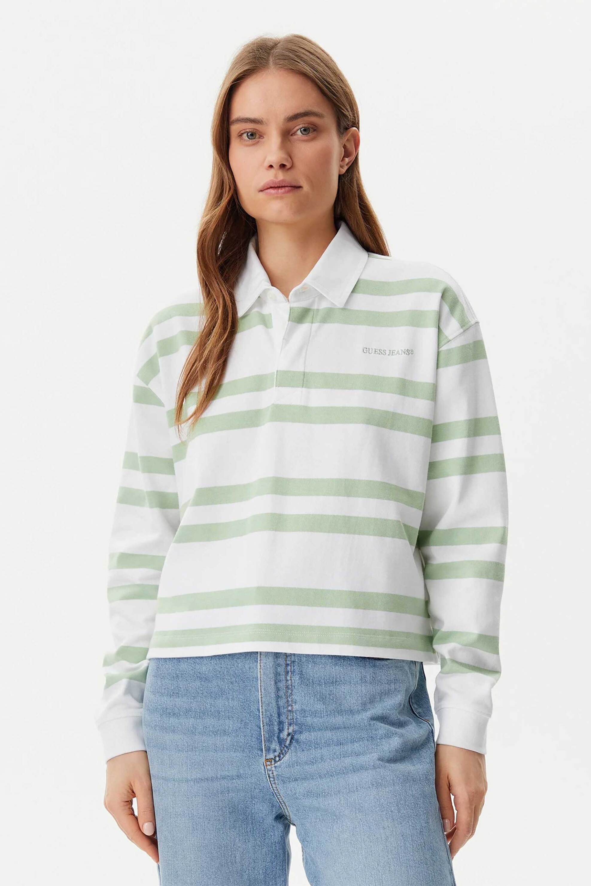 GUESS Guess γυναικεία μπλούζα πόλο ριγέ - W5RP50KCPS1 Πράσινο