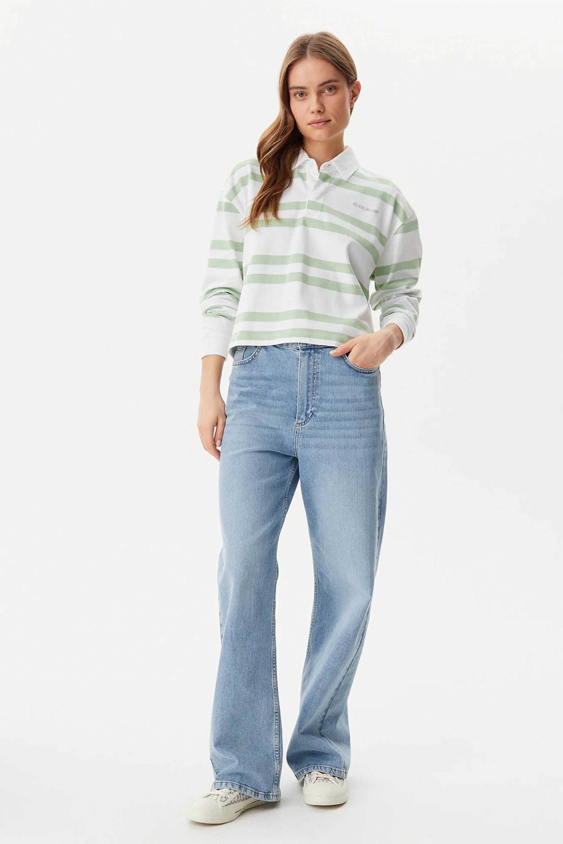 Guess γυναικεία μπλούζα πόλο ριγέ - W5RP50KCPS1 Πράσινο φωτογραφία