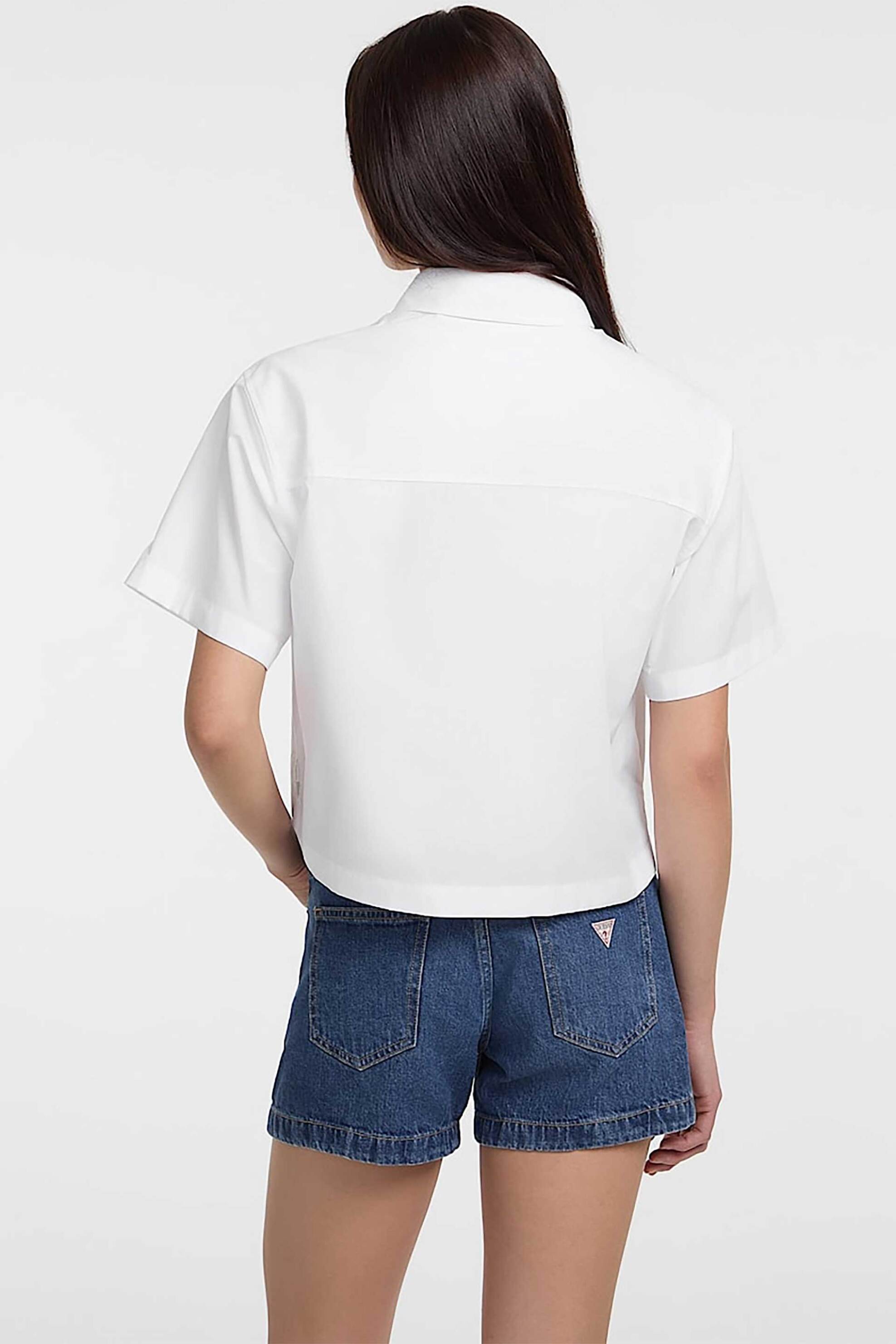 Guess Γυναικείο Πουκάμισο Cropped με Τσέπη Και Logo Patch Boxy Fit - W5Gh98Wh7P1 Λευκό