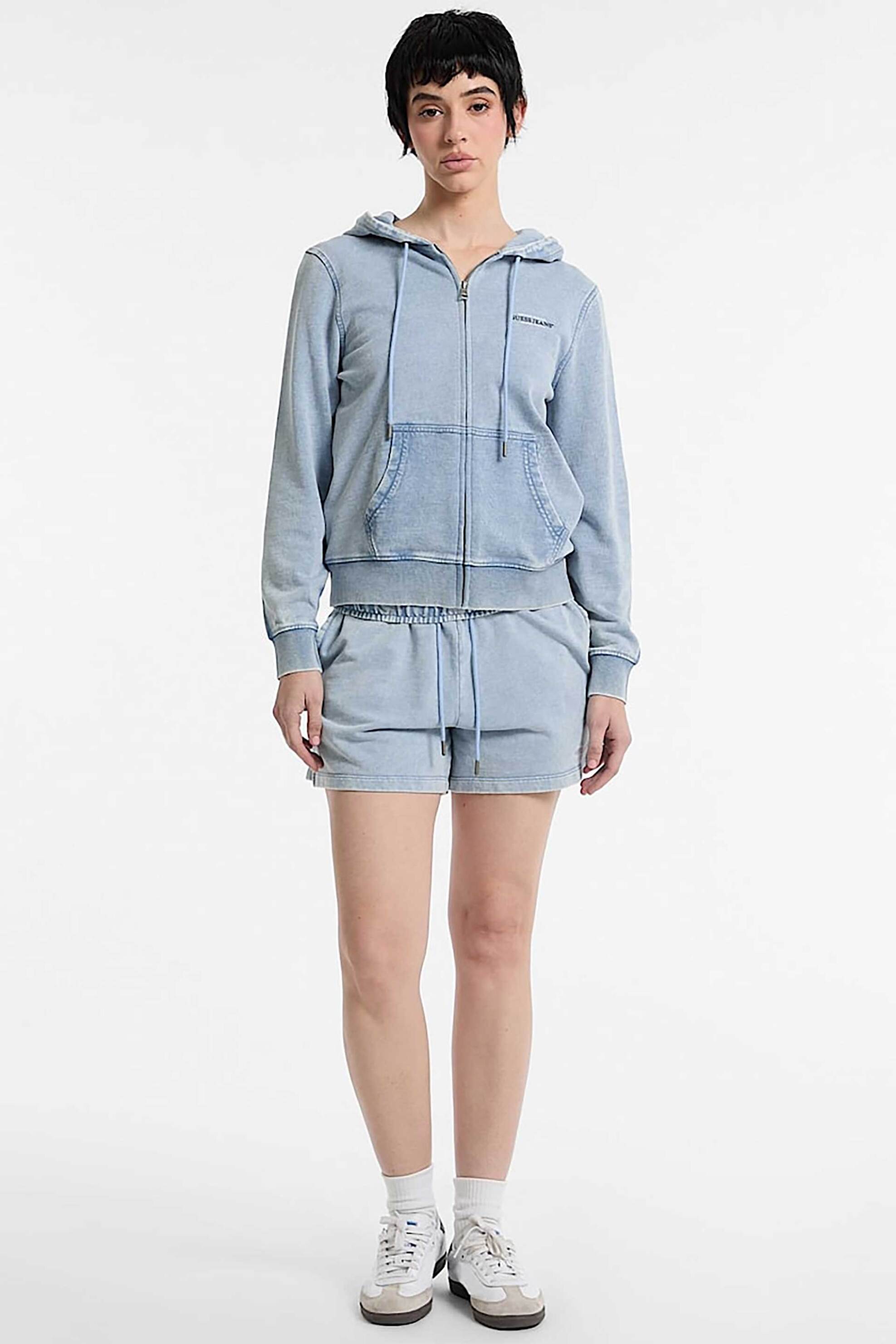Guess γυναικείο σορτς ψηλόμεση με denim όψη και ελαστική μέση Regular Fit - W5GD0NKCTJ1 Μπλε Ανοιχτό