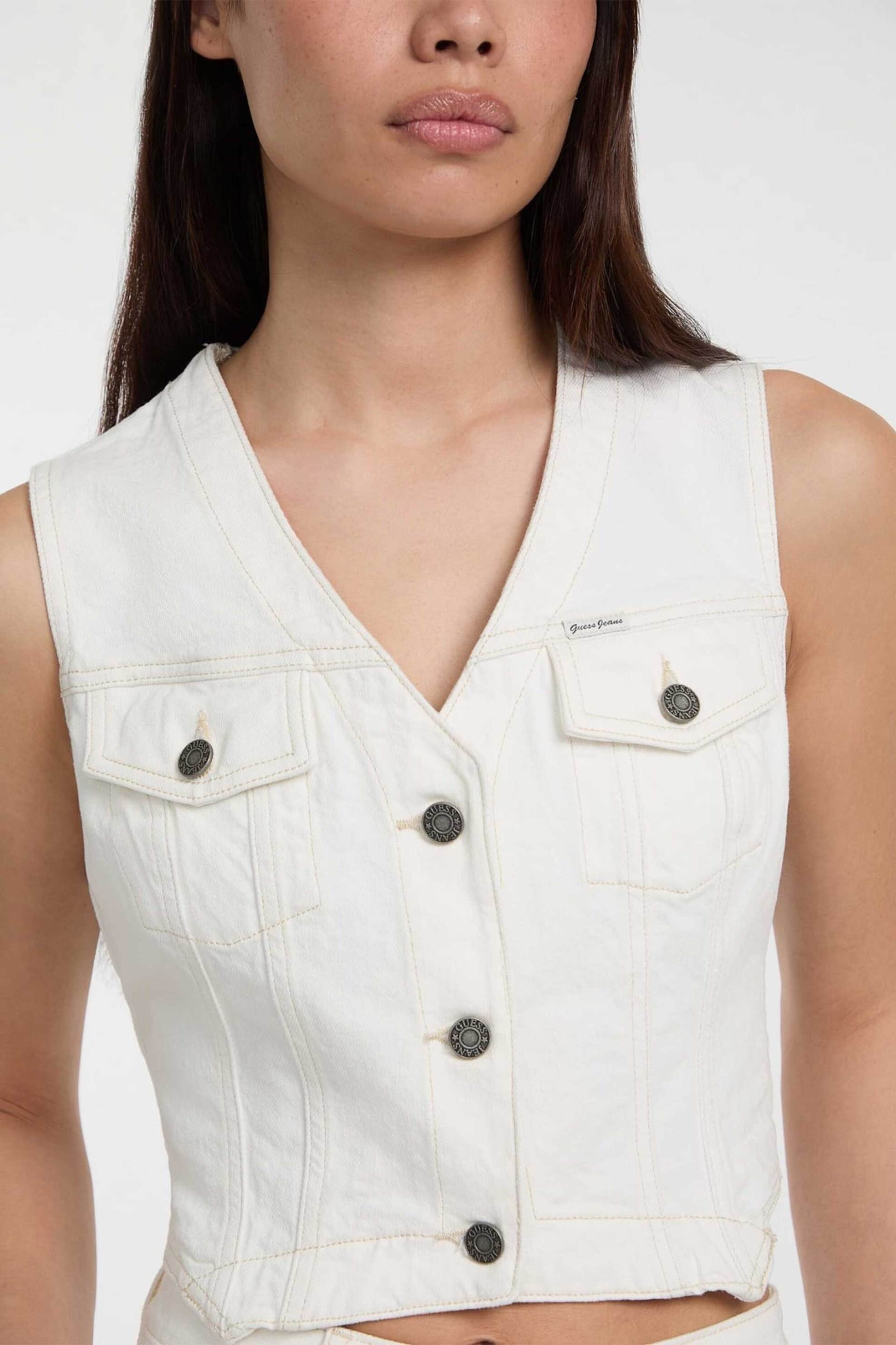 Guess γυναικείο denim jacket αμάνικο με τσέπες Relaxed Fit - W5GN74D5M62 Λευκό φωτογραφία