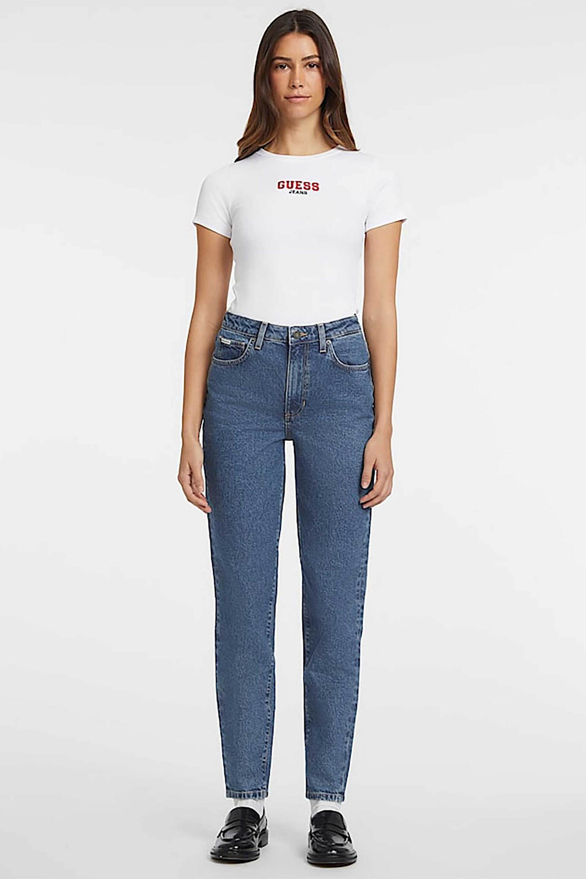 GUESS Guess γυναικείο τζιν παντελόνι πεντάτσεπο Mom Fit "G06" - W4YA0DD5CC3 Denim Blue Σκούρο