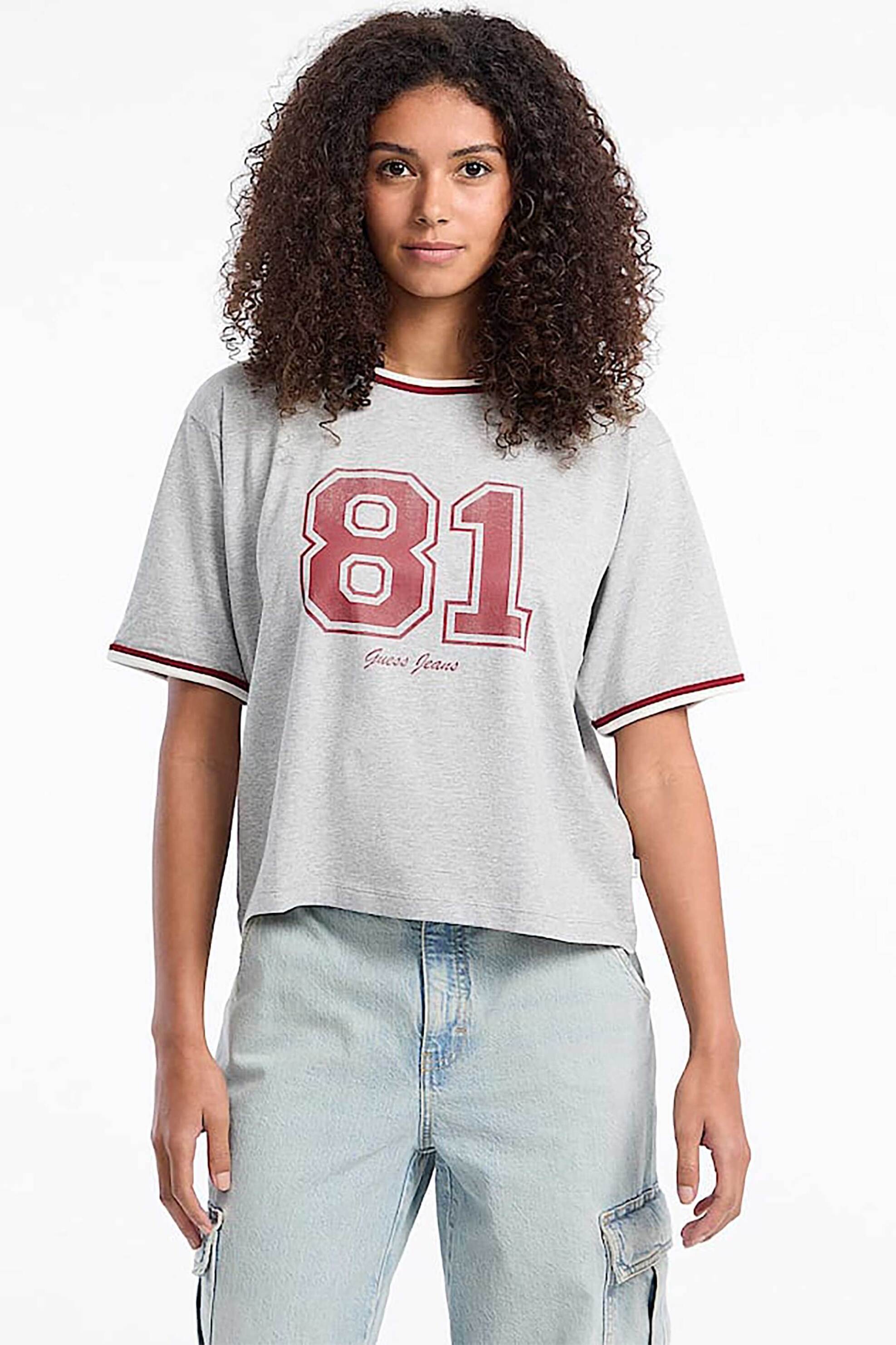 Guess γυναικείο T-shirt cropped "81" - W5YI19K8HM0 Γκρι