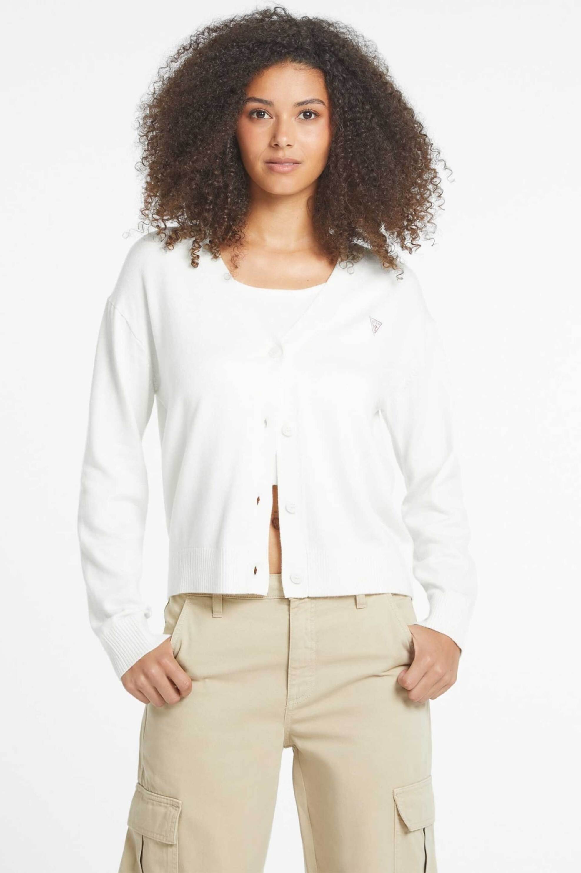 Guess γυναικεία ζακέτα με τριγωνικό λογότυπο - W4BR16Z3HO2 Λευκό