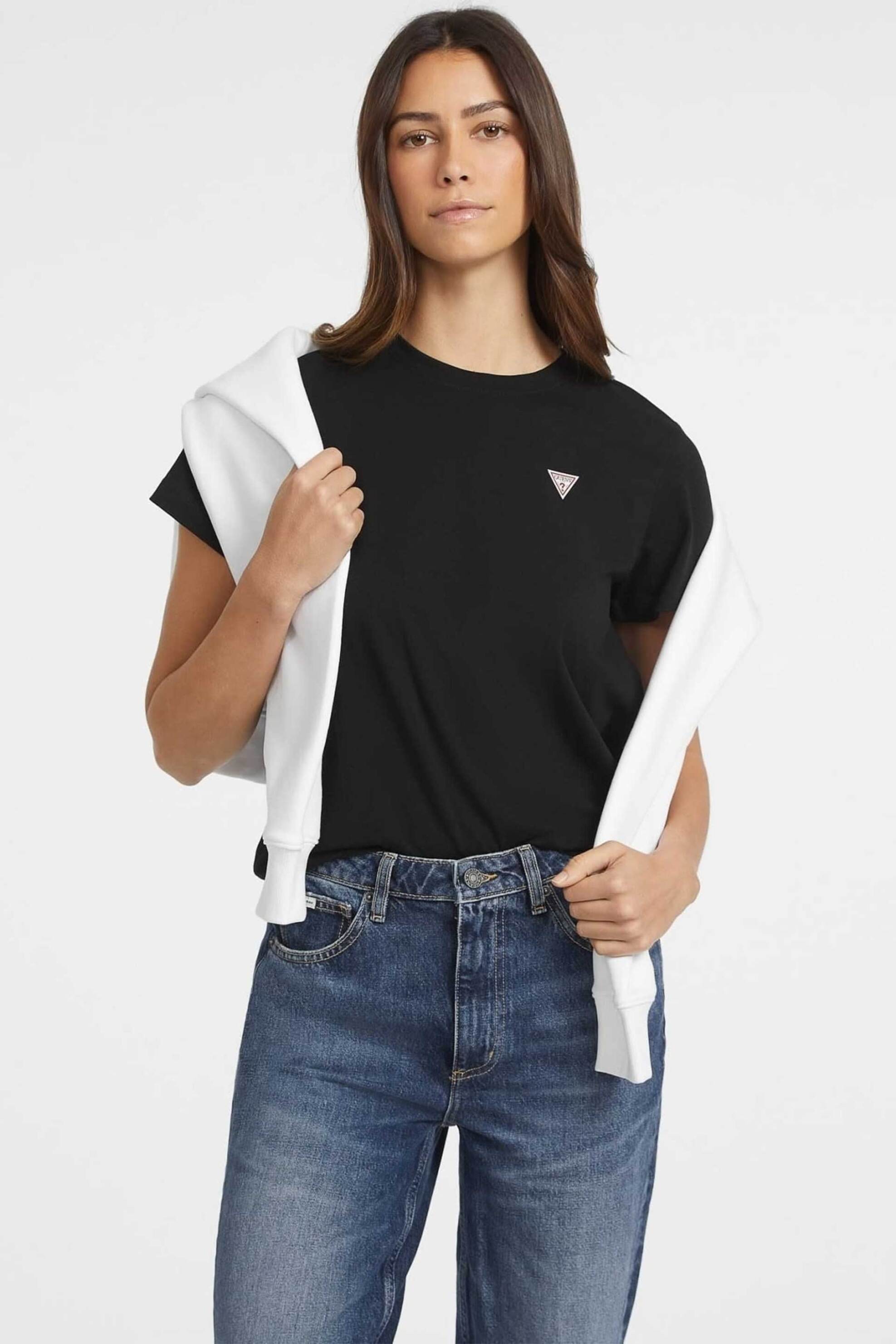 Guess γυναικείο T-shirt με τριγωνικό λογότυπο - W4YI10J1314 Μαύρο