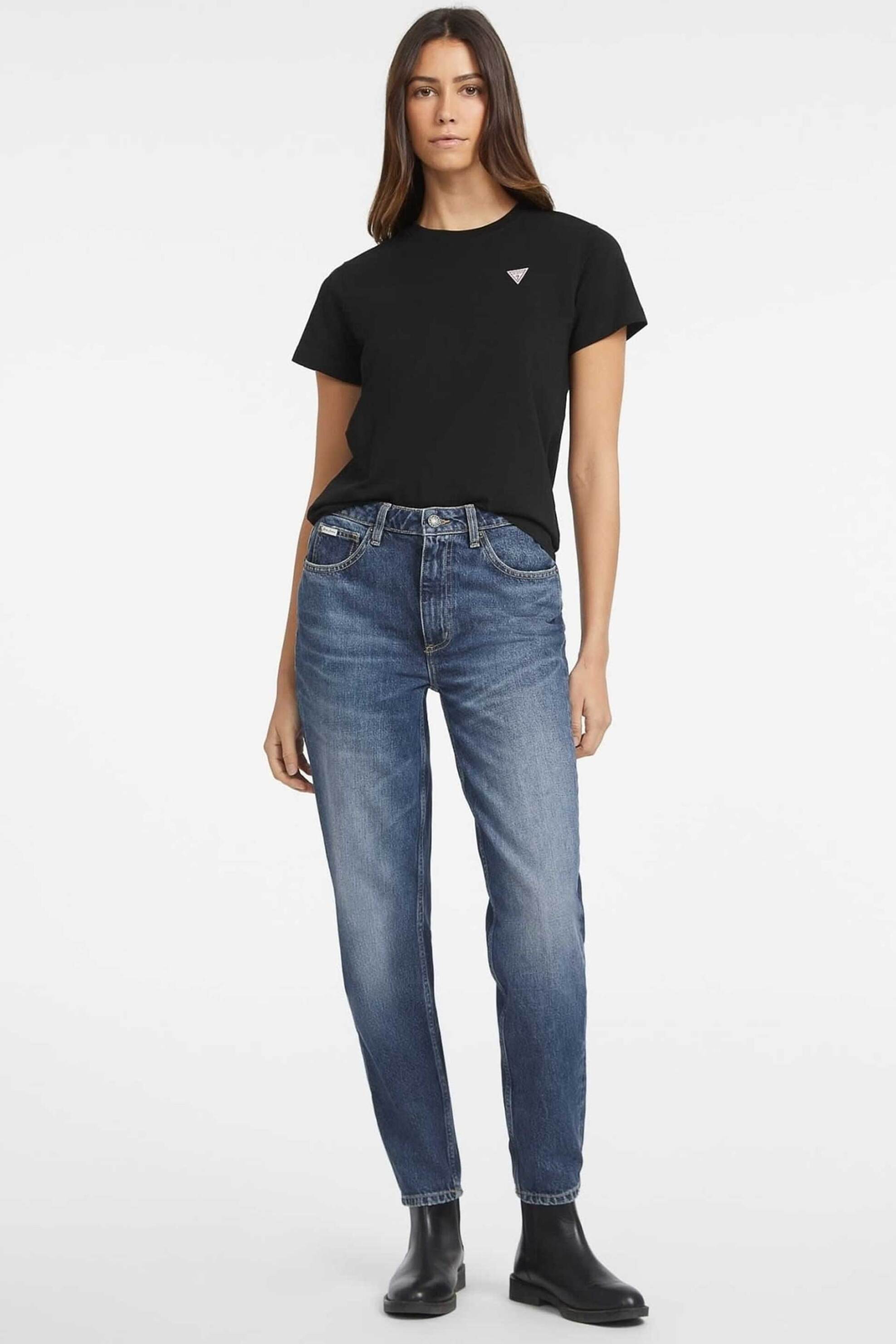 Guess γυναικείο T-shirt με τριγωνικό λογότυπο - W4YI10J1314 Μαύρο