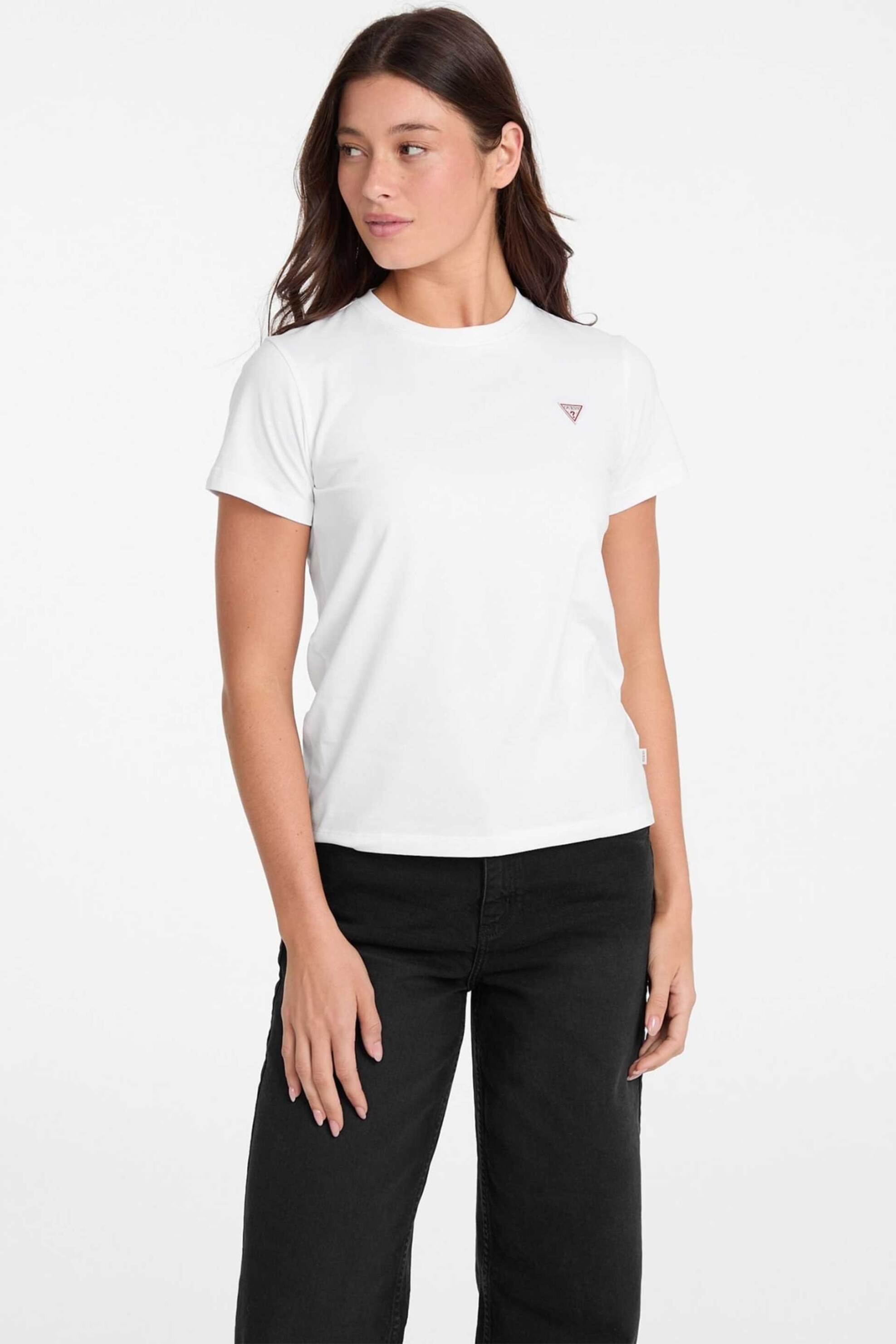 Guess γυναικείο T-shirt με τριγωνικό λογότυπο - W4YI10J1314 Λευκό
