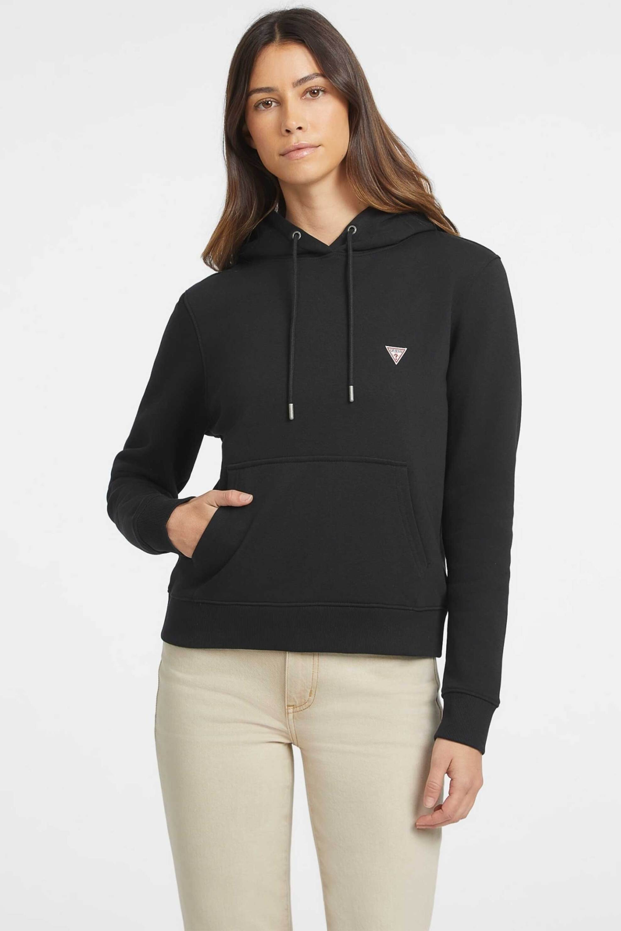 GUESS Guess γυναικεία μπλούζα φούτερ με logo print και κουκούλα - W4YQ04KC811 Μαύρο