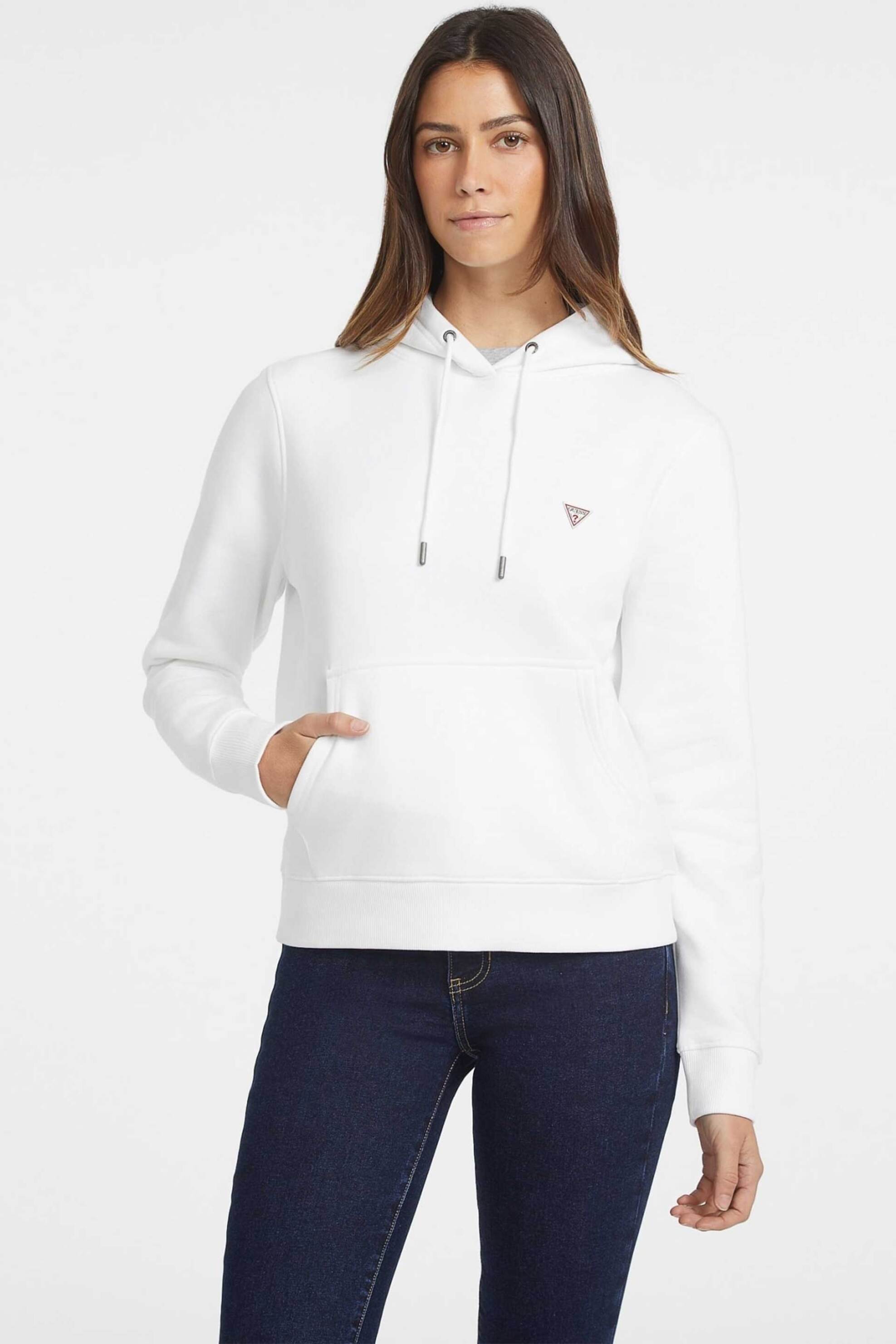 Guess γυναικεία μπλούζα φούτερ με logo print και κουκούλα - W4YQ04KC811 Λευκό