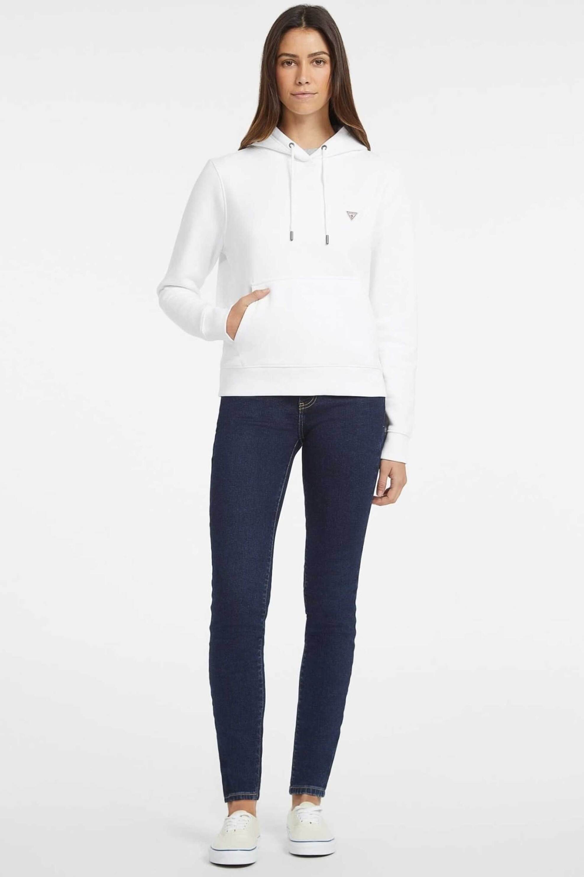 Guess γυναικεία μπλούζα φούτερ με logo print και κουκούλα - W4YQ04KC811 Λευκό