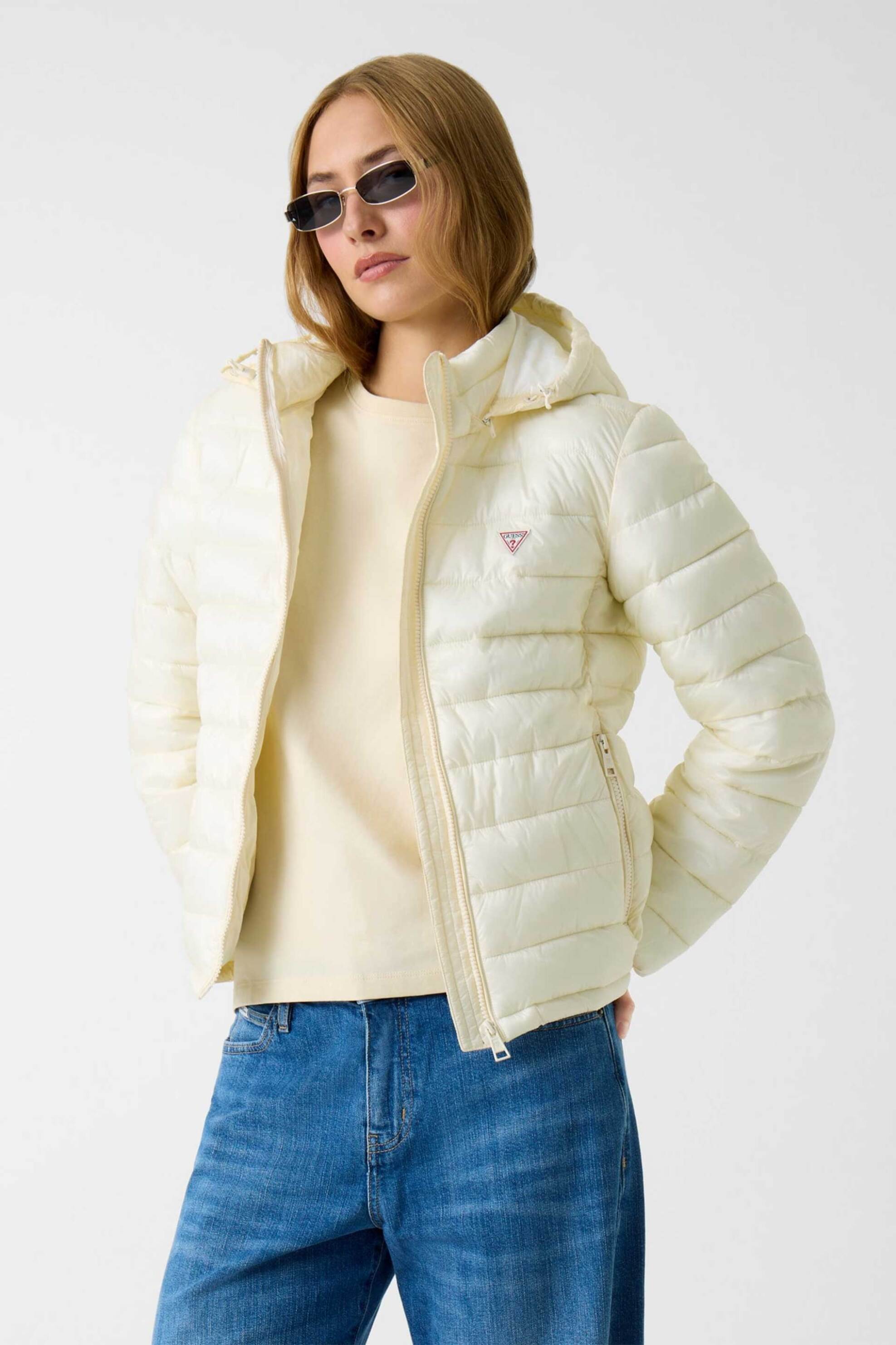 Guess γυναικείο μπουφάν μονόχρωμο με καπιτονέ σχέδιο - W5RL99WHAB2 Εκρού