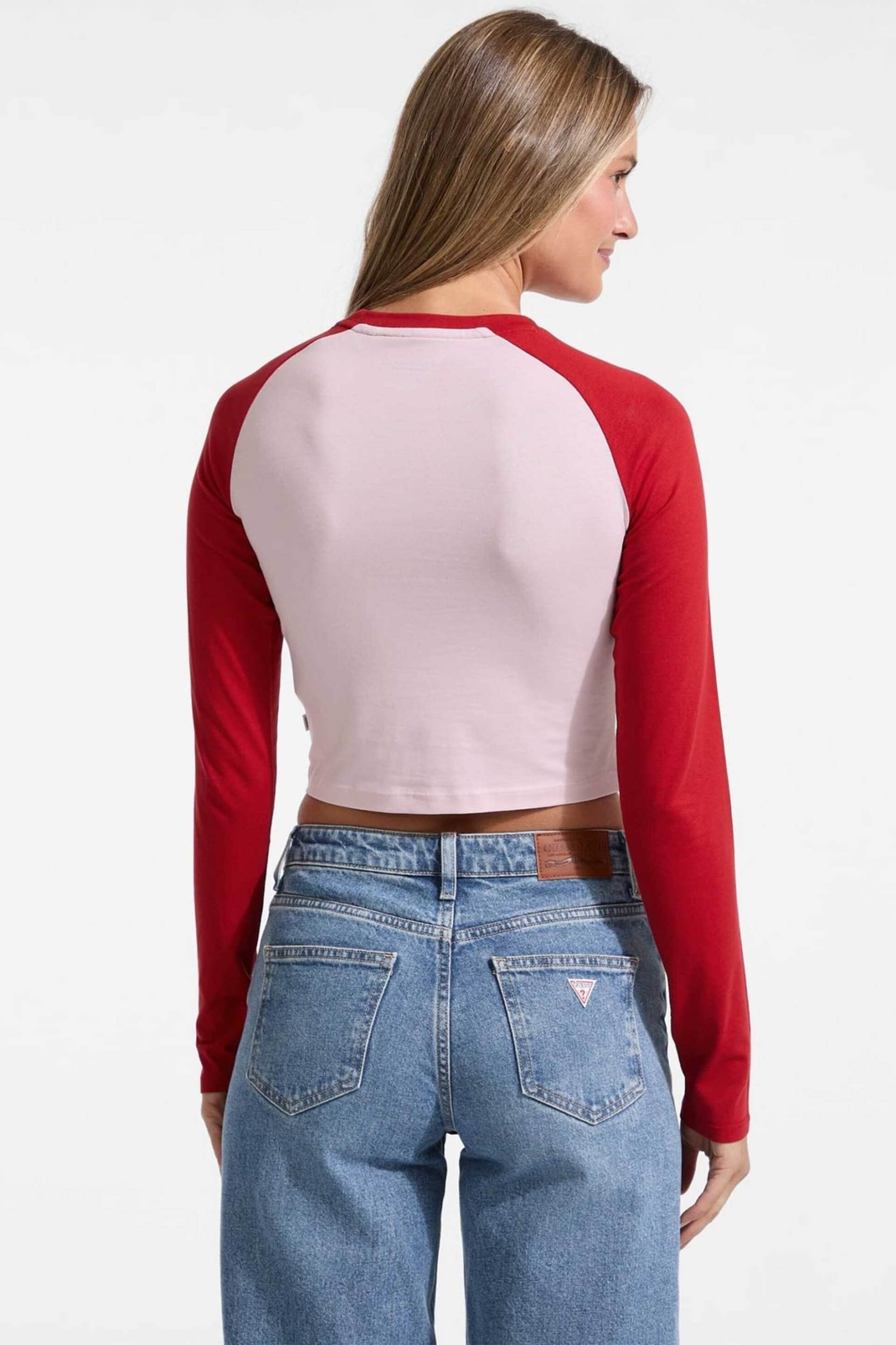 GUESS JEANS Guess γυναικεία μπλούζα δίχρωμη με λογότυπο - W5YI00J1314 Κόκκινο - 4