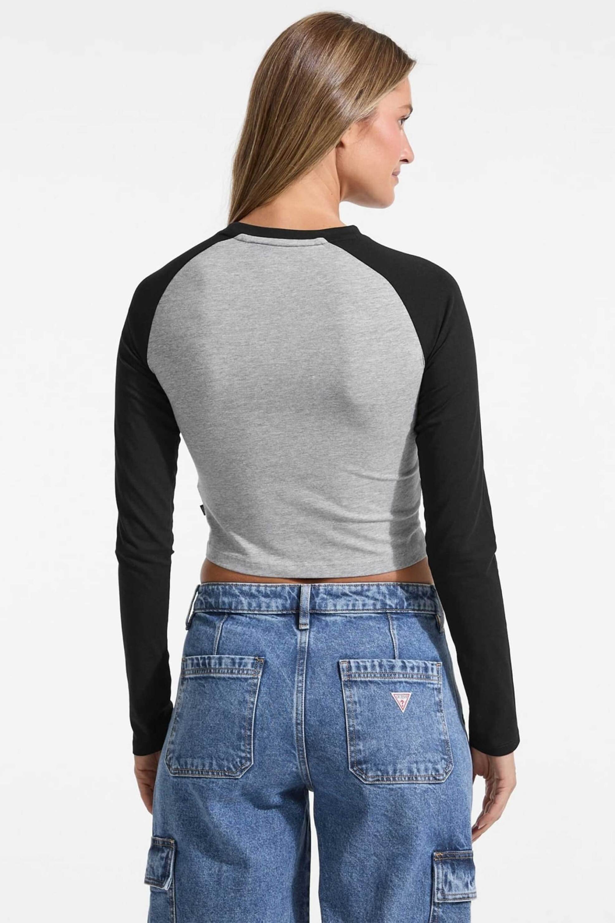 GUESS JEANS Guess γυναικεία μπλούζα δίχρωμη με λογότυπο - W5YI00J1314 Μαύρο - 4